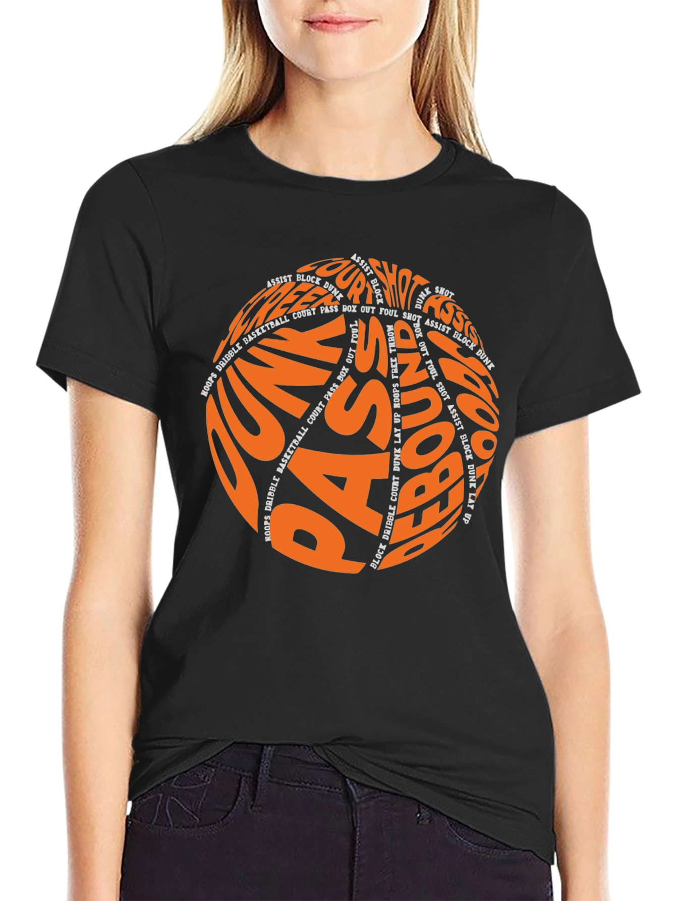 Basketball Word Art T-Shirt - Dunk Pass Rebound
