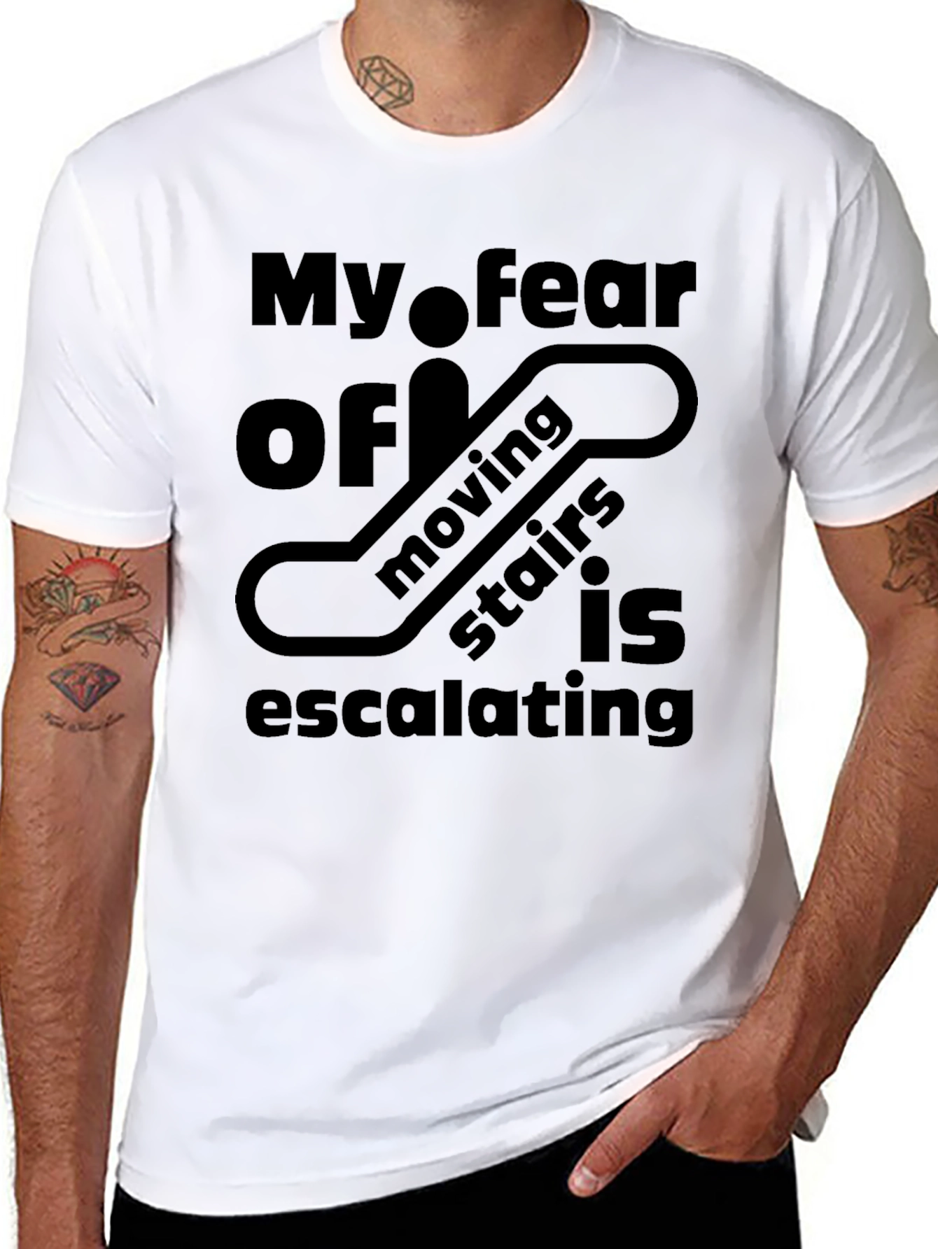 Escalating Fear T-Shirt - Funny Moving Stairs Design