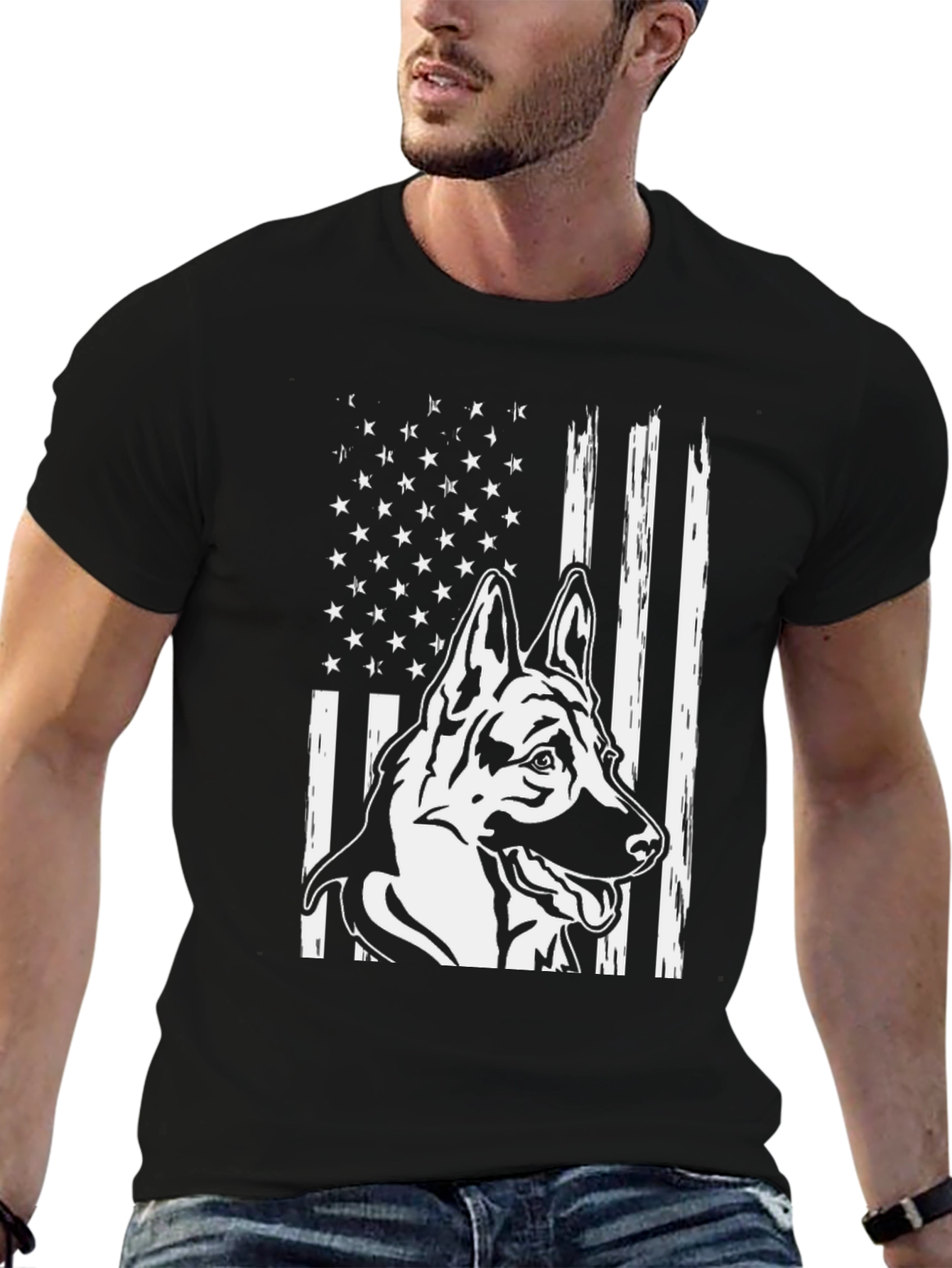American Flag German Shepherd Graphic T-Shirt