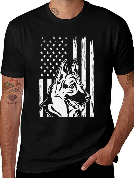 American Flag German Shepherd Graphic T-Shirt