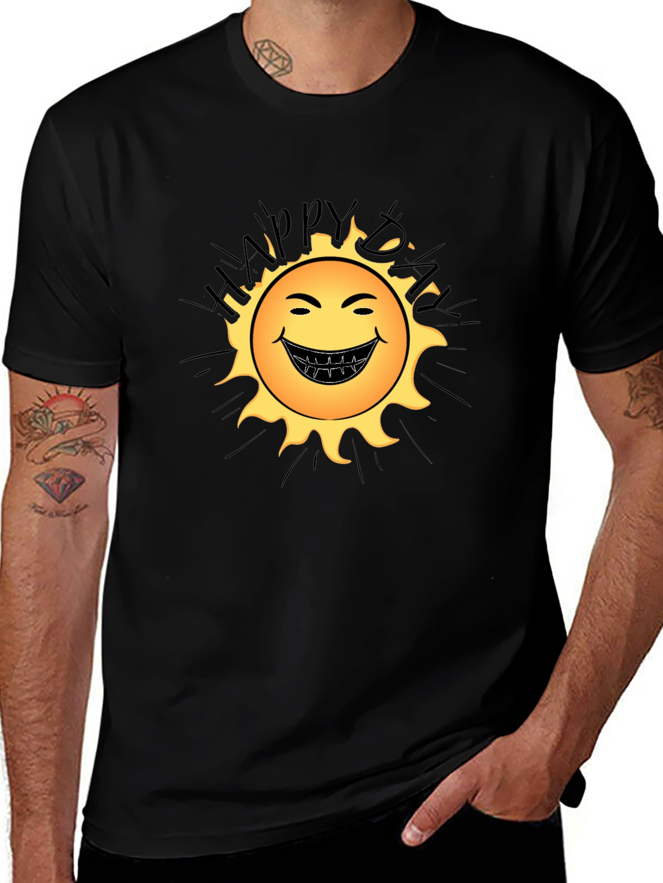 Happy Day Sun Graphic Black T-Shirt