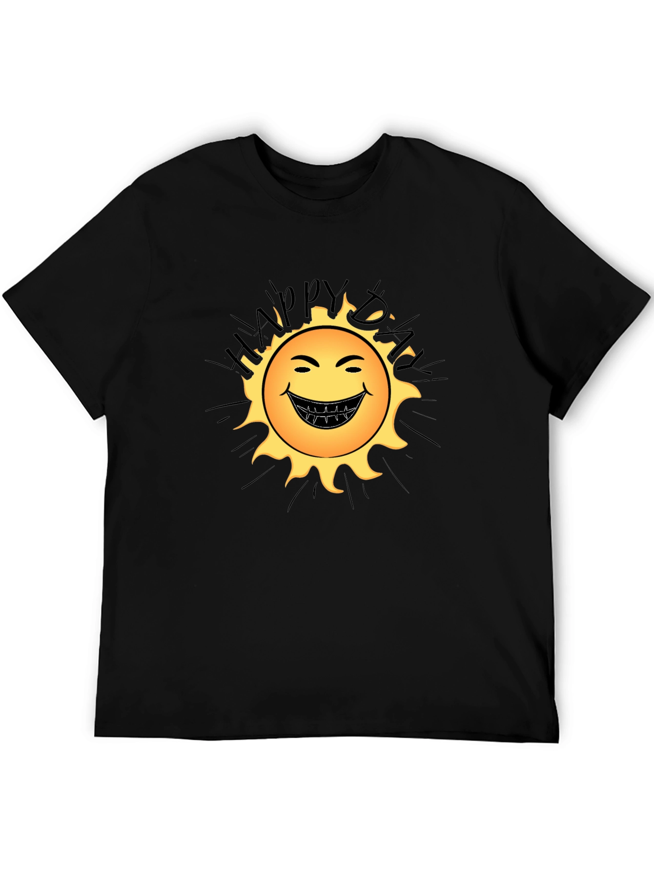 Happy Day Sun Graphic Black T-Shirt