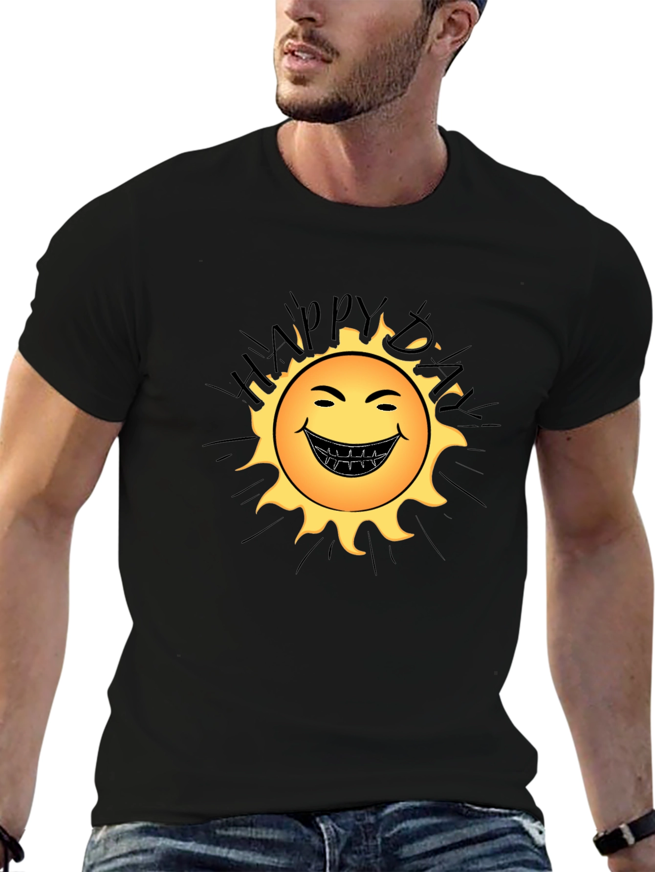 Happy Day Sun Graphic Black T-Shirt