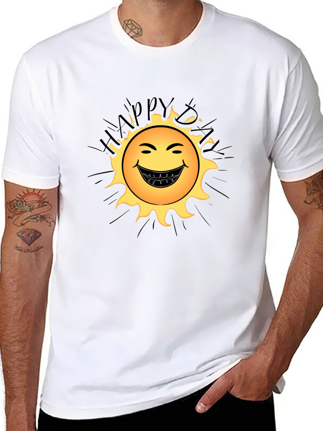 Happy Day Sun Graphic Black T-Shirt