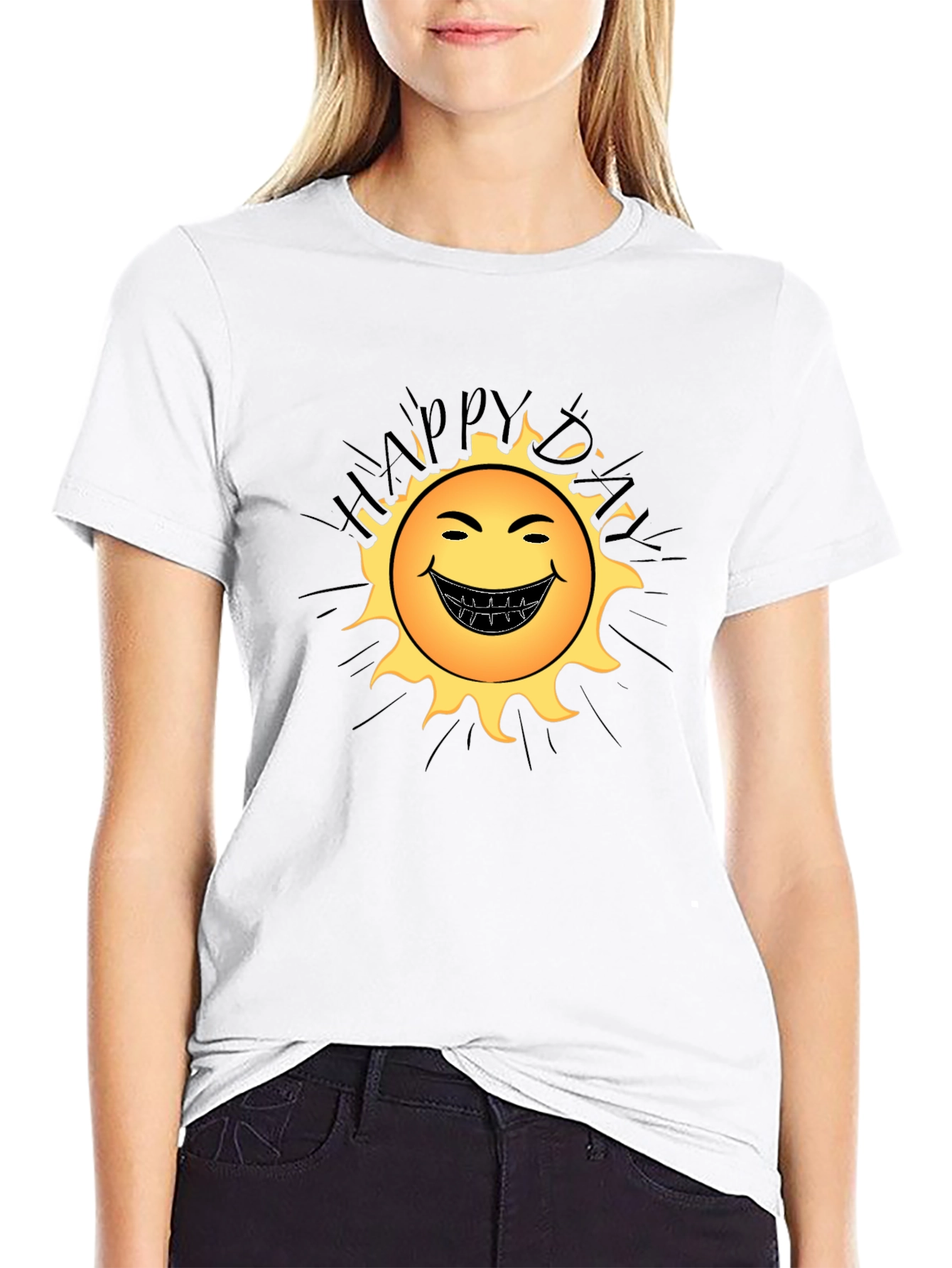 Happy Day Sun Graphic Black T-Shirt