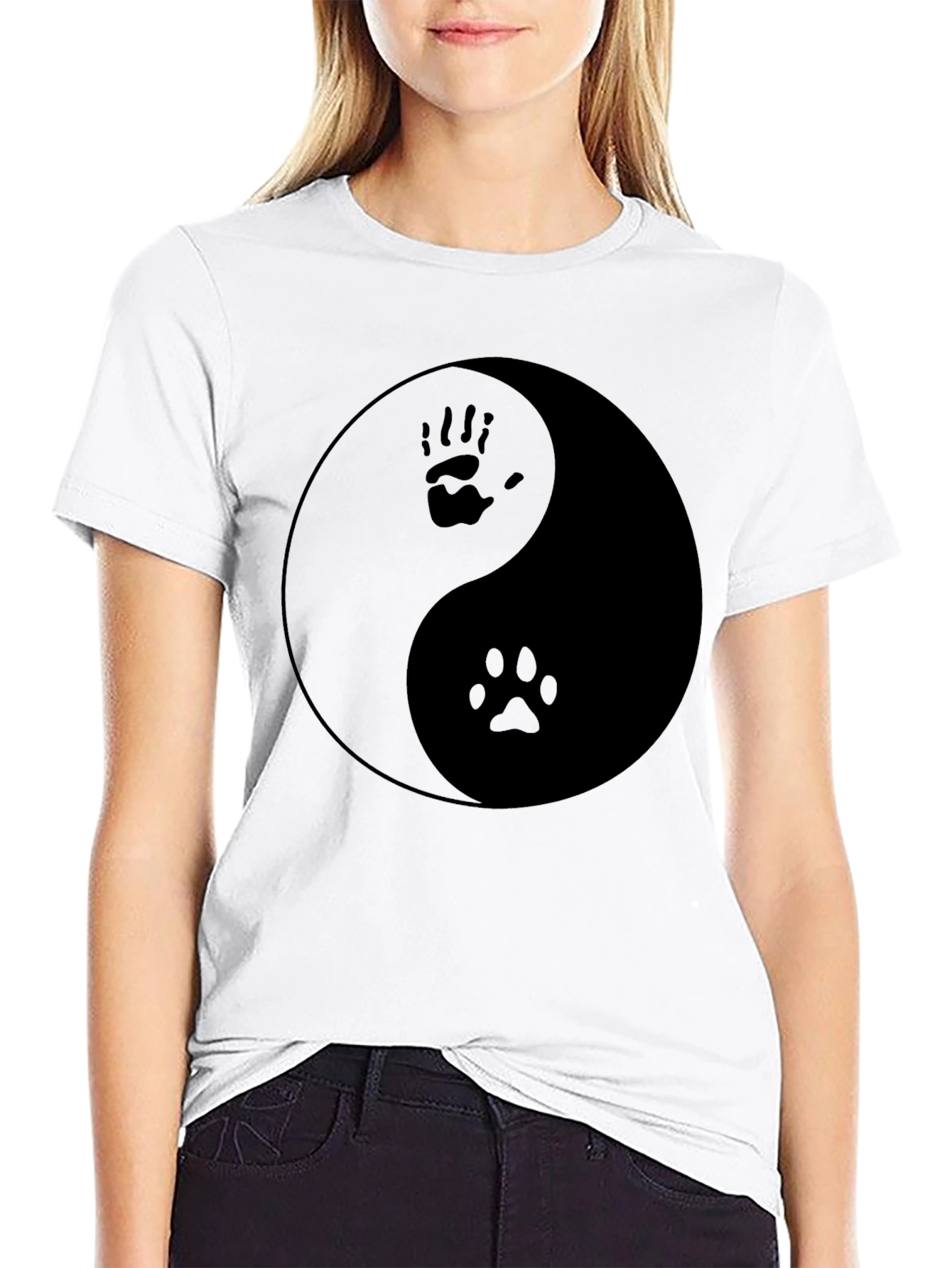 Yin Yang Hand Paw Print T-Shirt