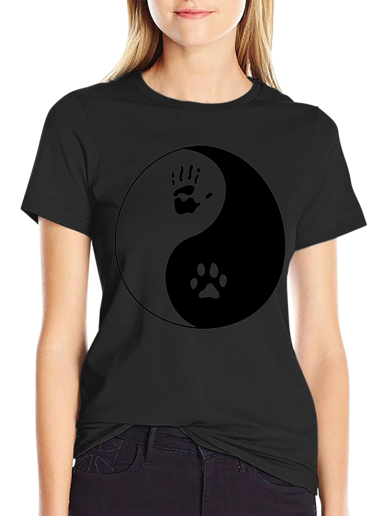 Yin Yang Hand Paw Print T-Shirt