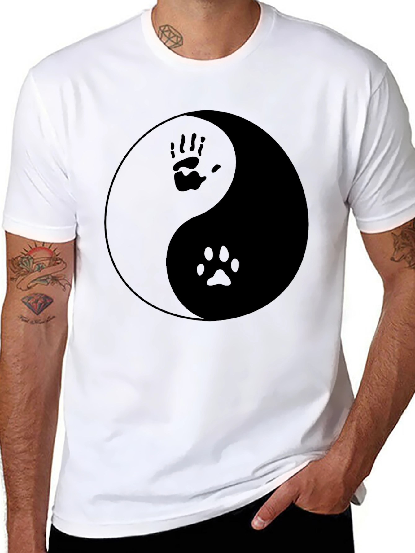 Yin Yang Hand Paw Print T-Shirt