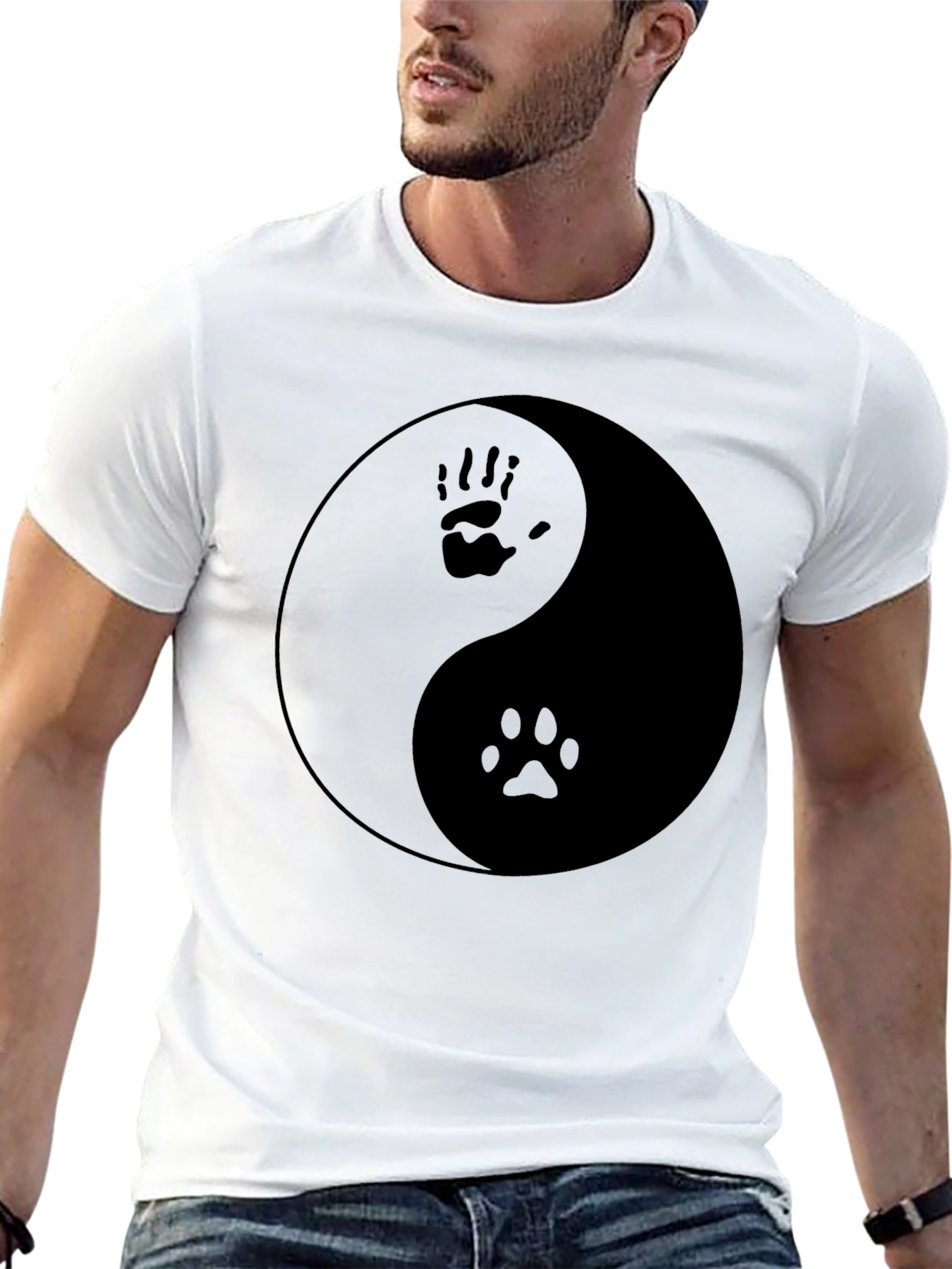 Yin Yang Hand Paw Print T-Shirt