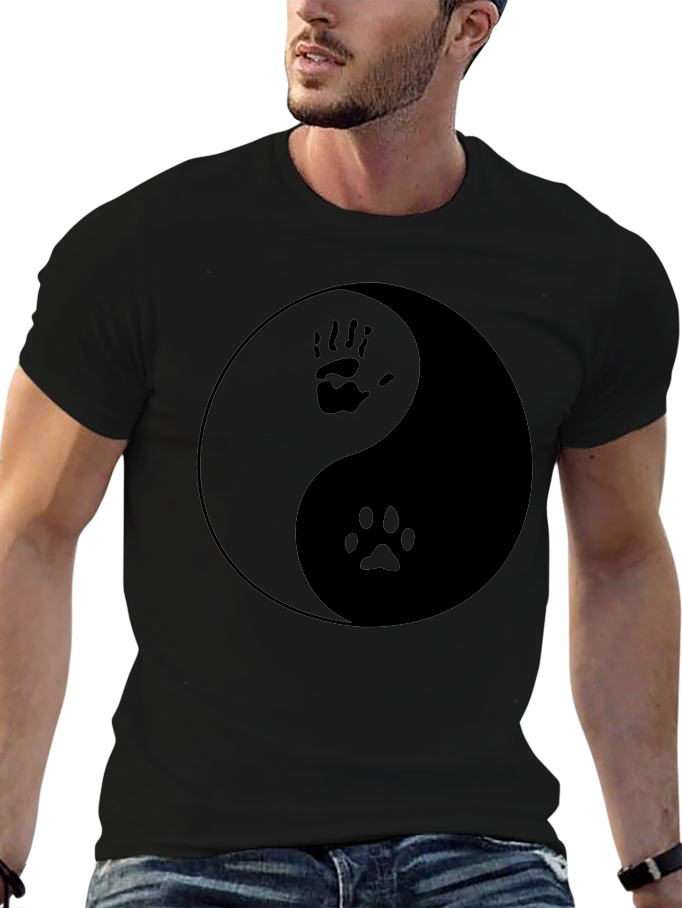 Yin Yang Hand Paw Print T-Shirt