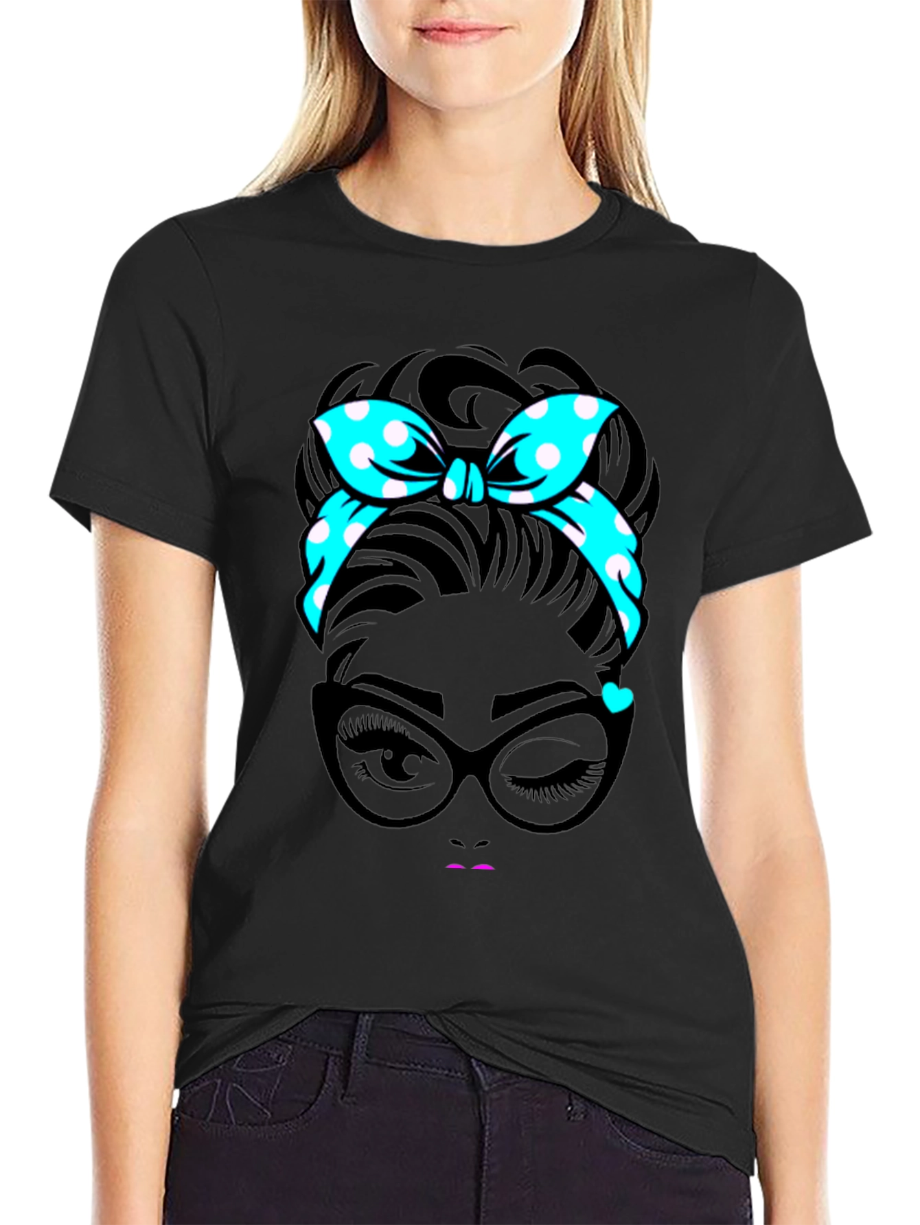 Retro Polka Dot Headband Womans Graphic Tee