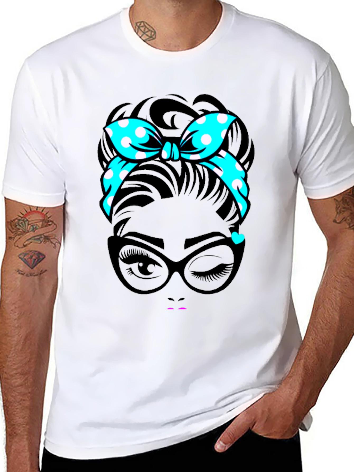 Retro Polka Dot Headband Womans Graphic Tee