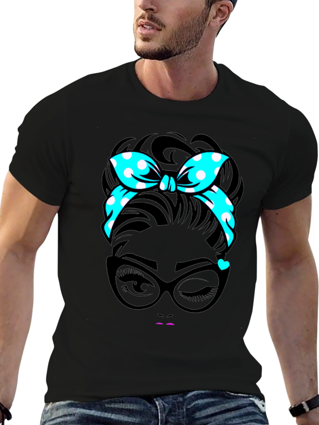 Retro Polka Dot Headband Womans Graphic Tee