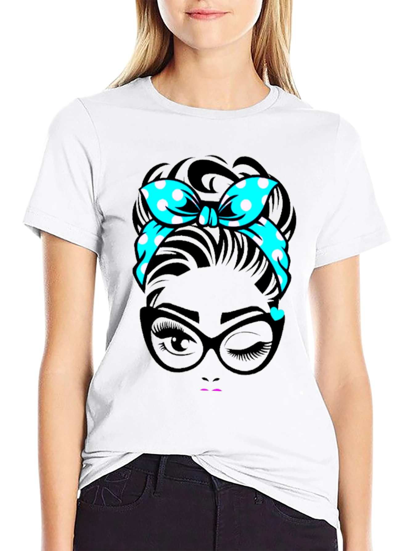 Retro Polka Dot Headband Womans Graphic Tee