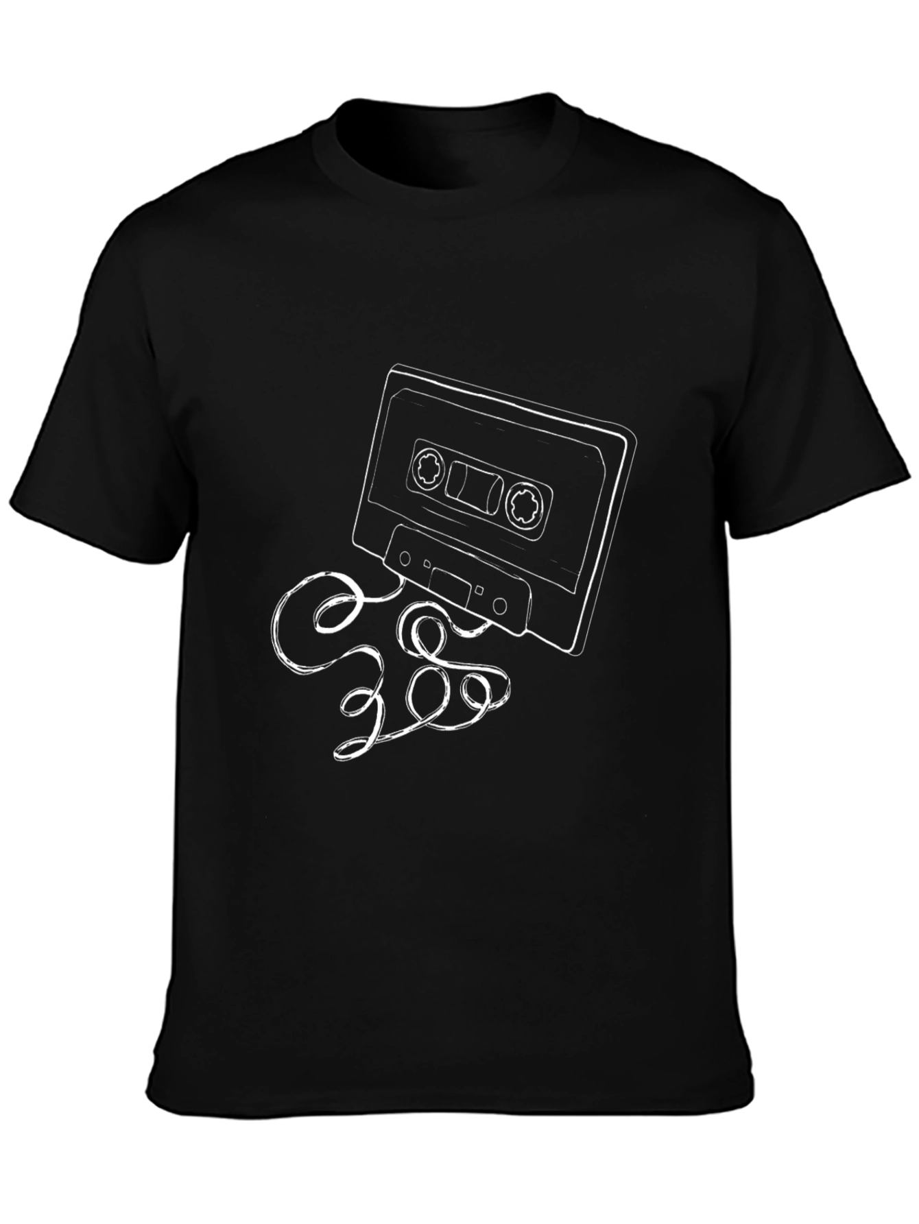 Retro Cassette Tape Graphic Tee - Black Cotton Blend