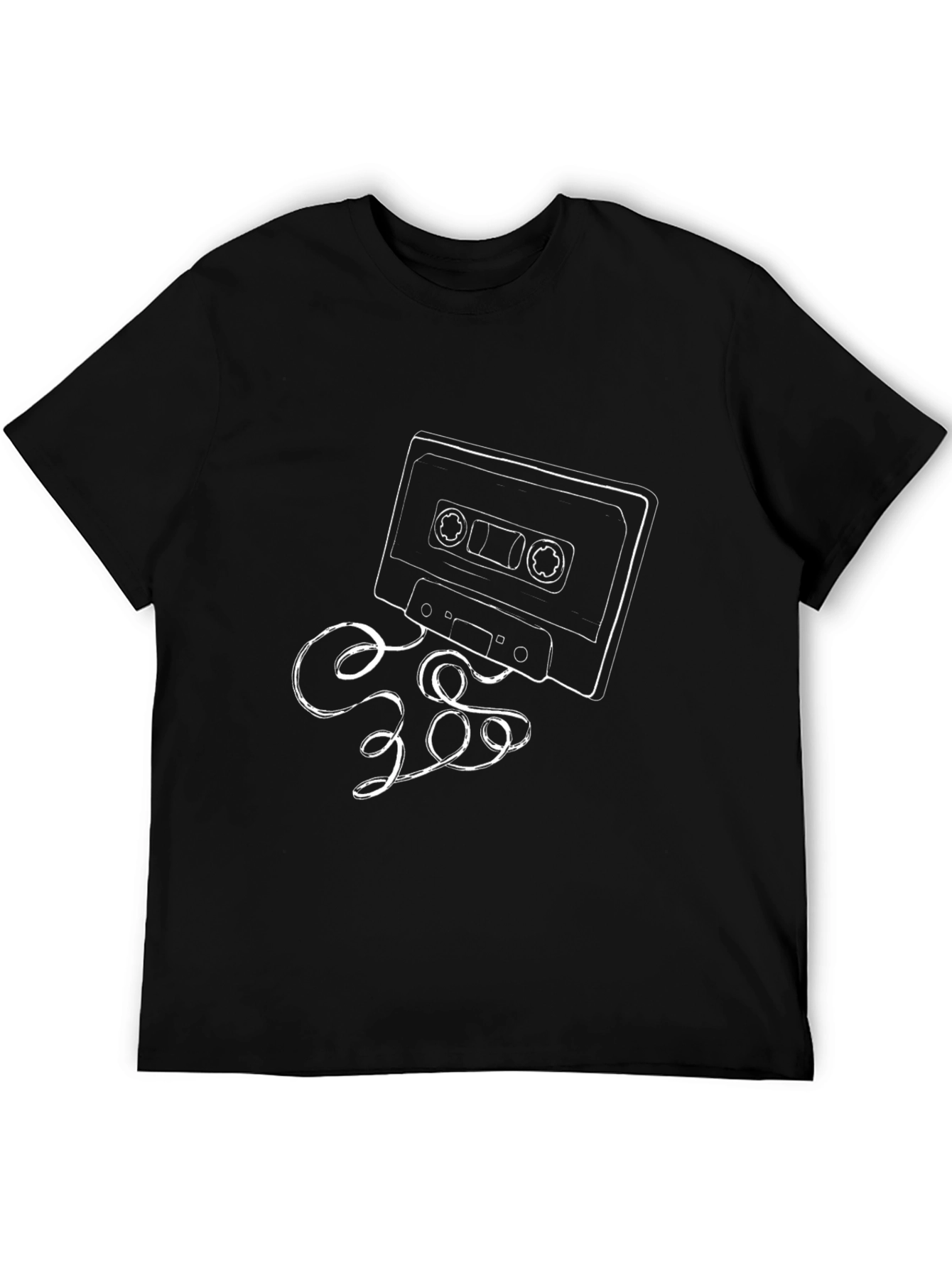 Retro Cassette Tape Graphic Tee - Black Cotton Blend