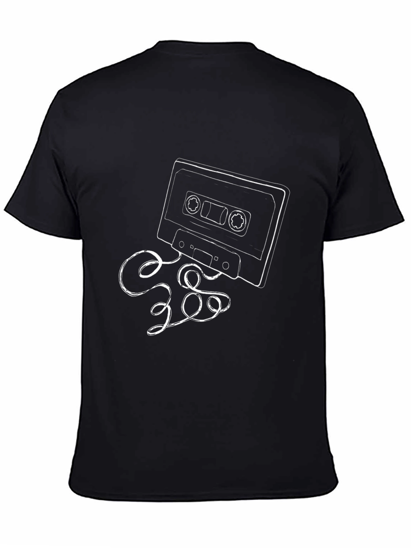 Retro Cassette Tape Graphic Tee - Black Cotton Blend
