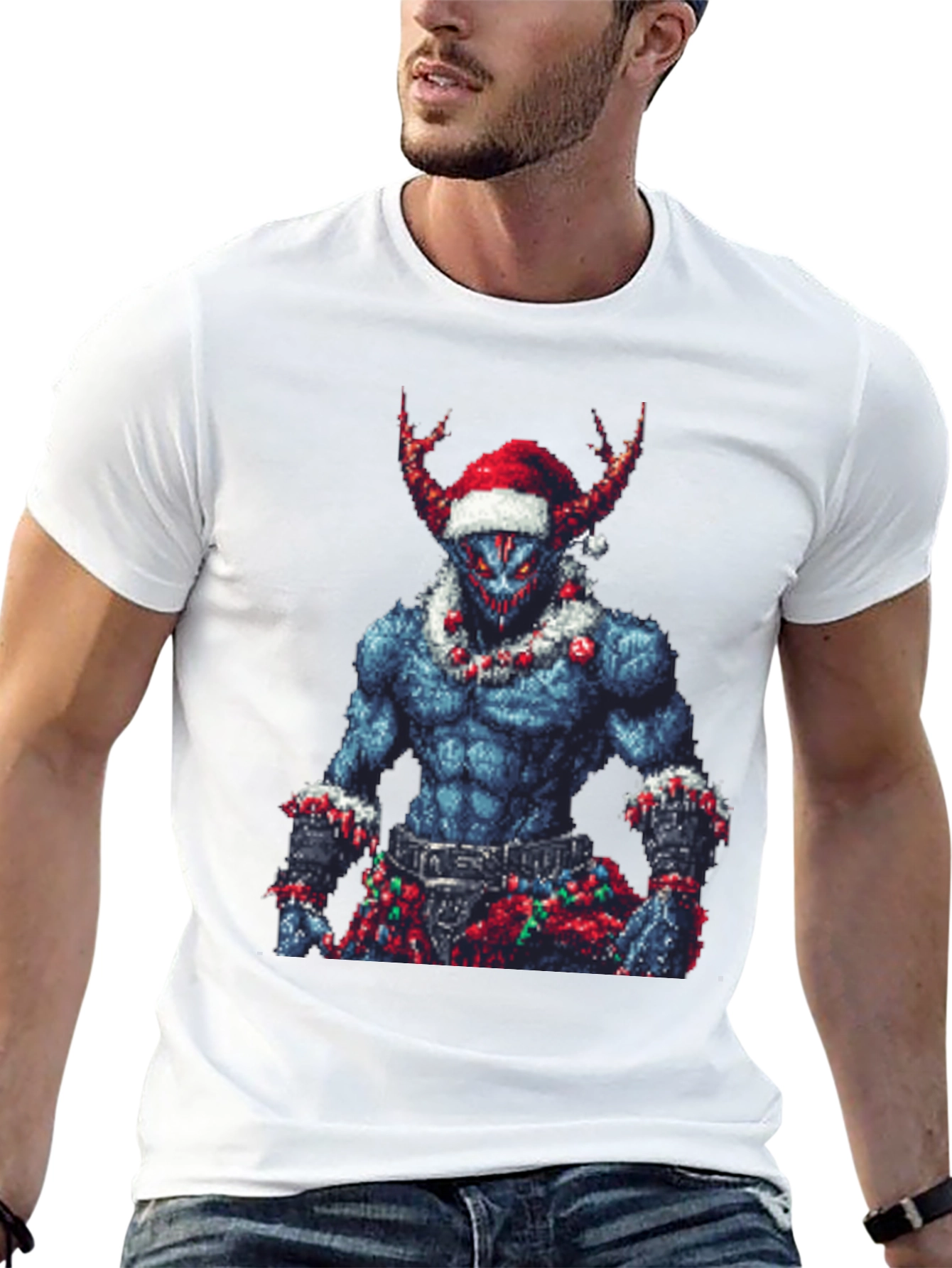 Pixel Art Christmas Demon Graphic Tee