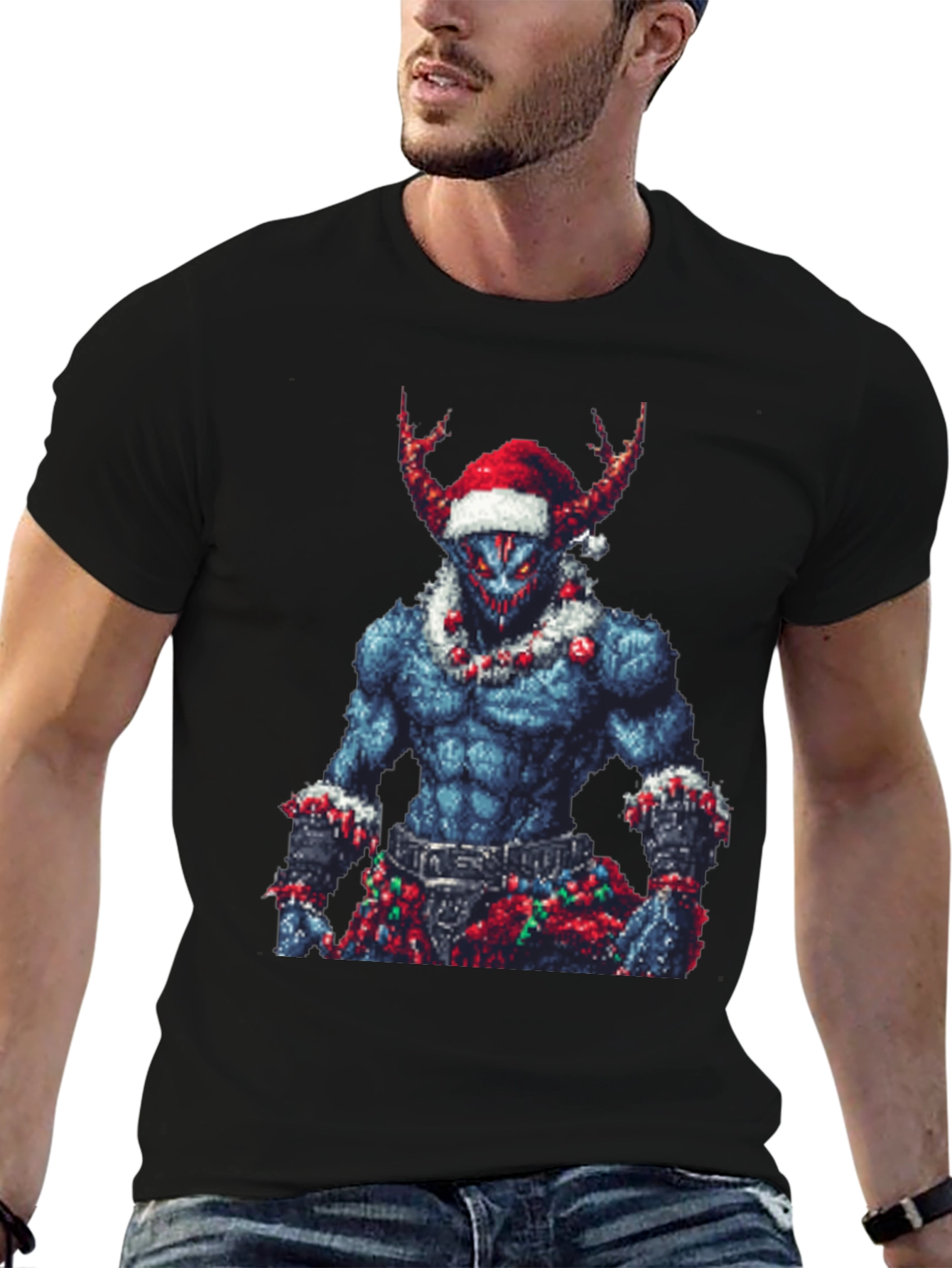 Pixel Art Christmas Demon Graphic Tee