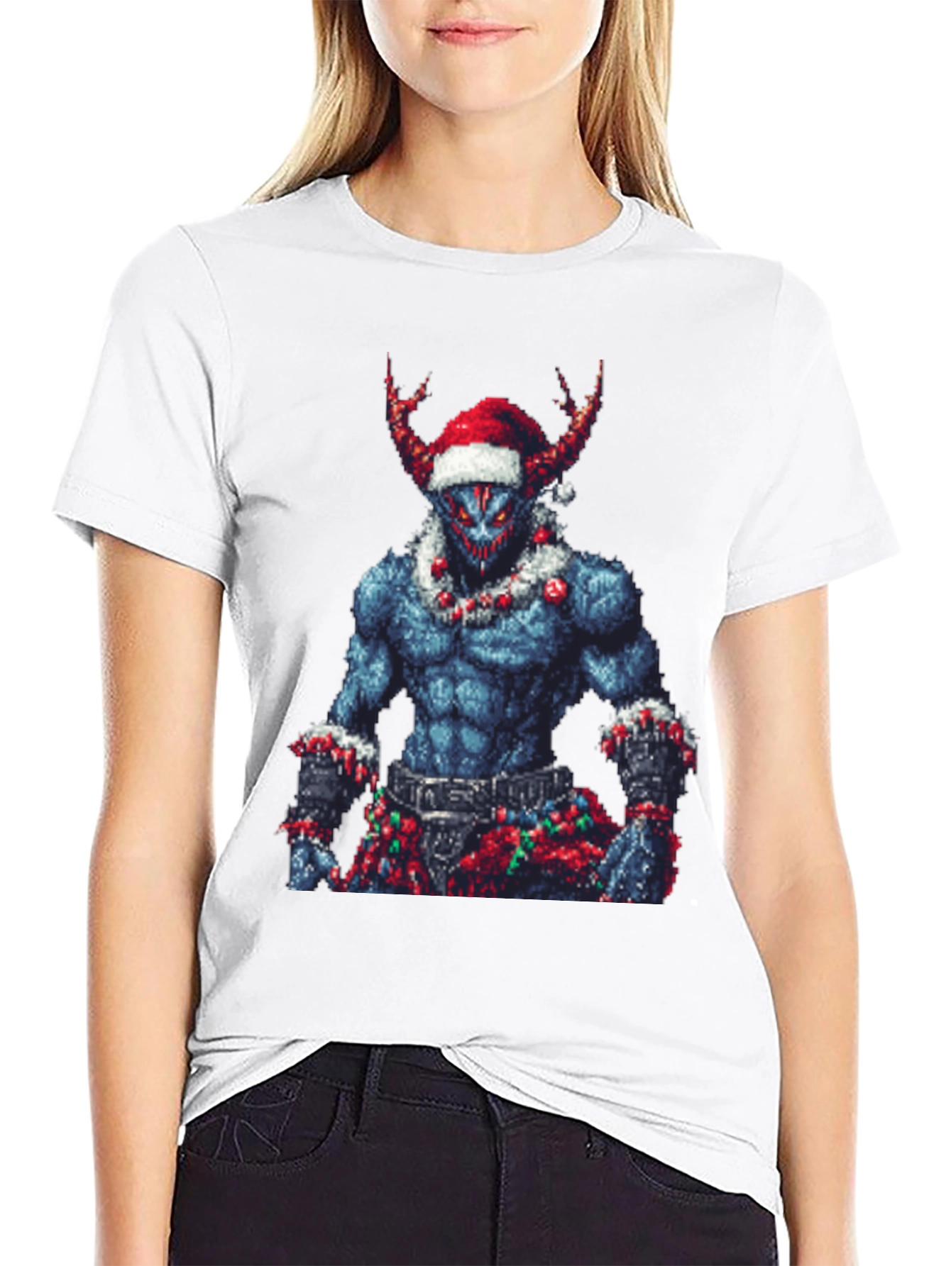 Pixel Art Christmas Demon Graphic Tee