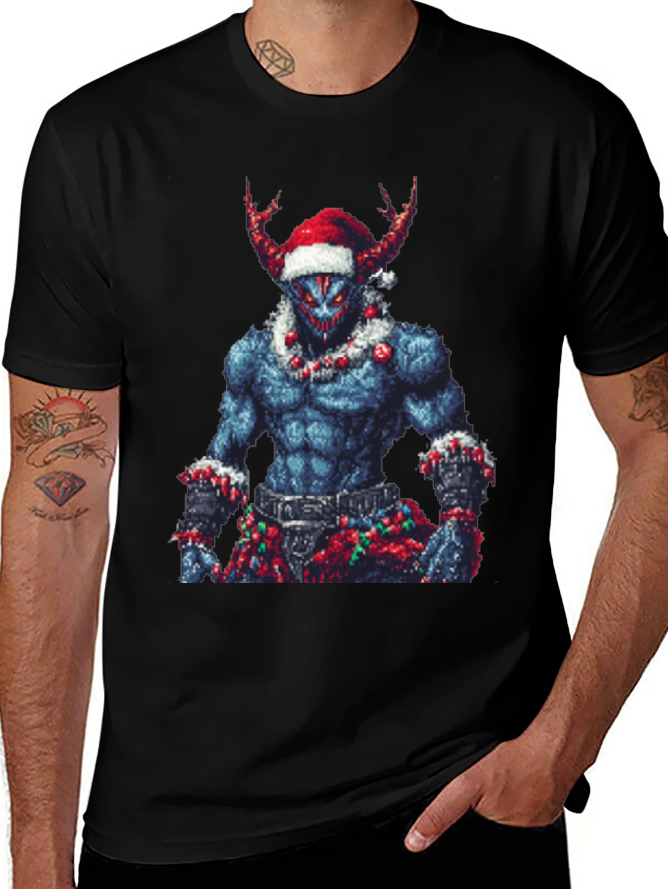 Pixel Art Christmas Demon Graphic Tee