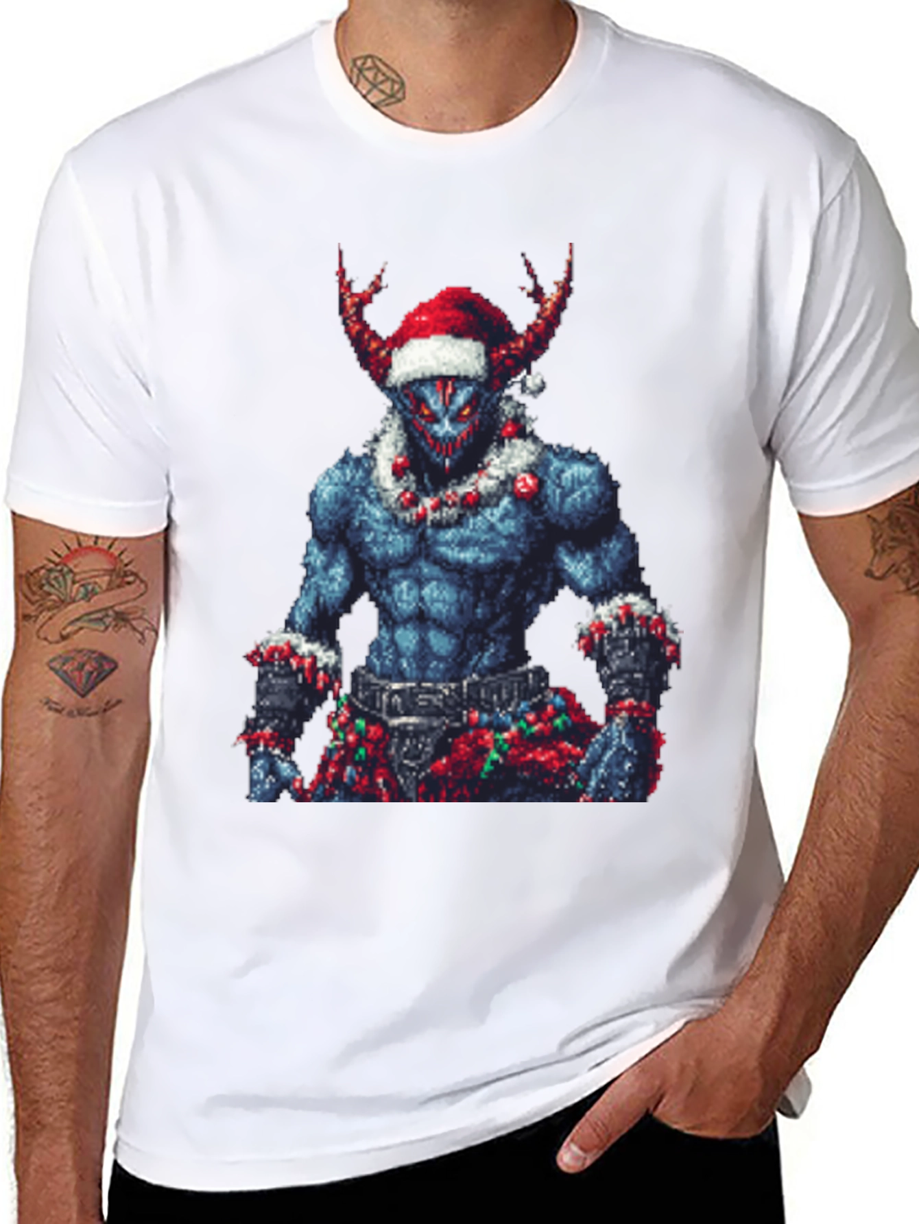 Pixel Art Christmas Demon Graphic Tee
