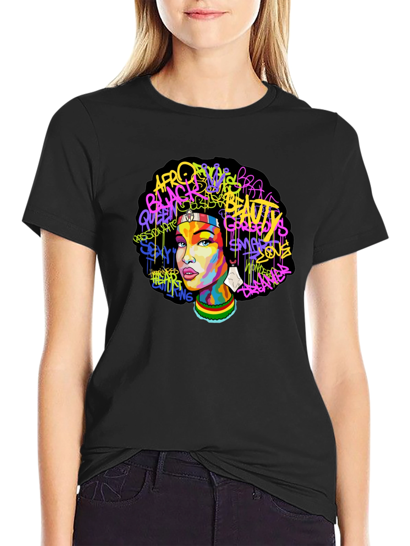 Black Afro Beauty Graphic Tee - Stylish Streetwear