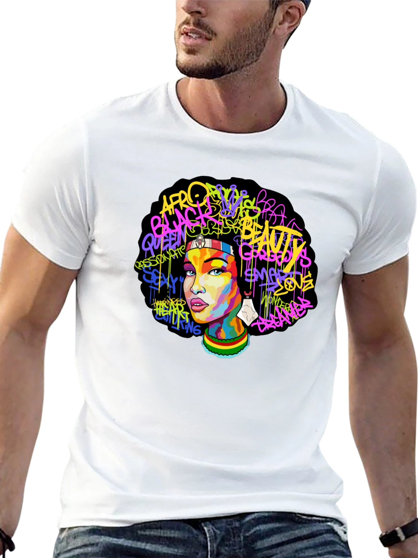 Black Afro Beauty Graphic Tee - Stylish Streetwear
