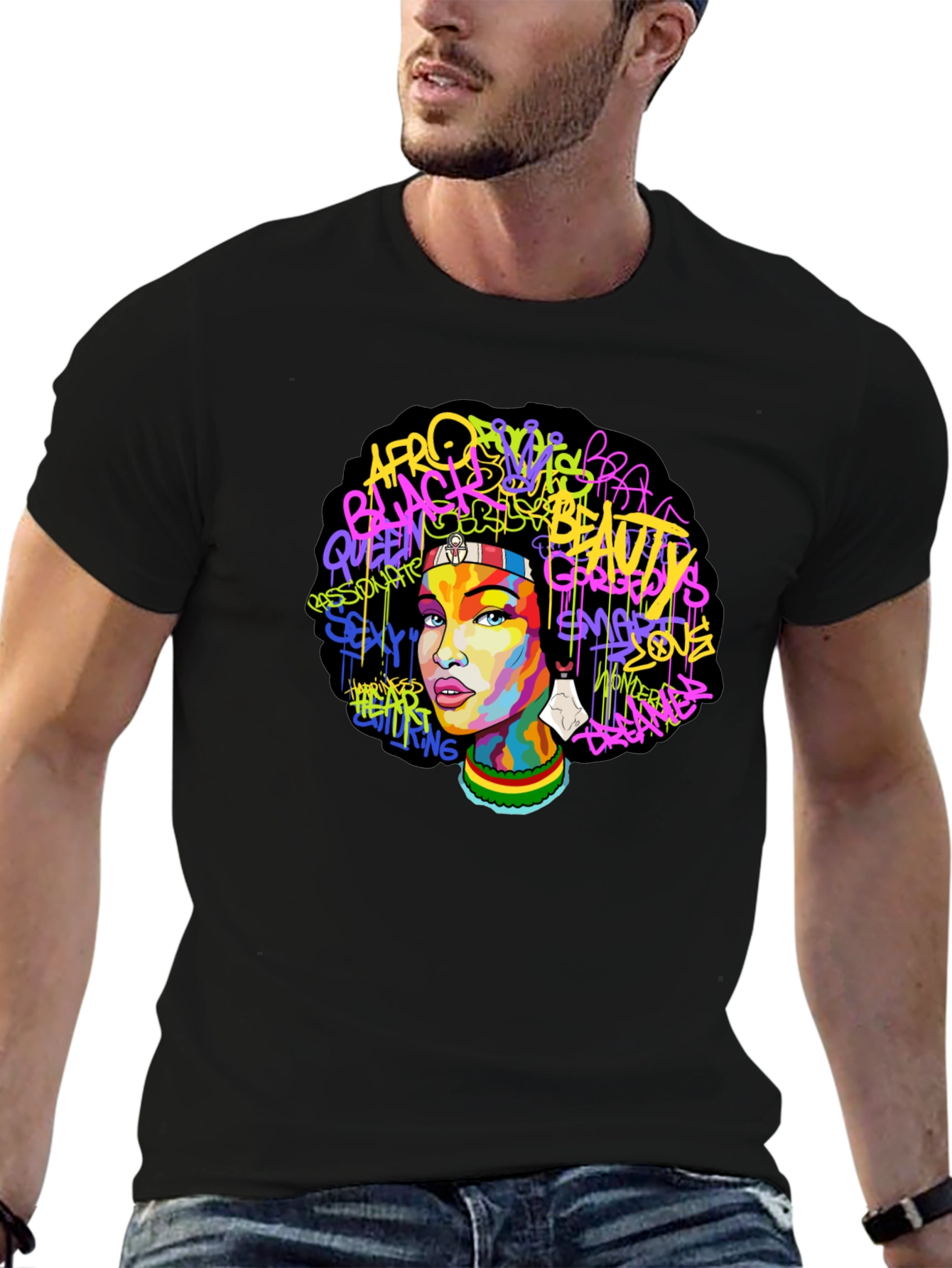 Black Afro Beauty Graphic Tee - Stylish Streetwear