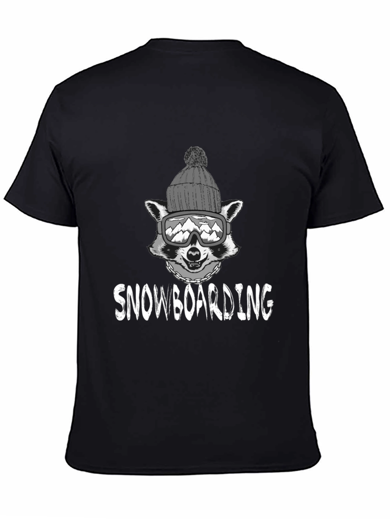 Snowboarding Raccoon Graphic Tee - Black Cotton