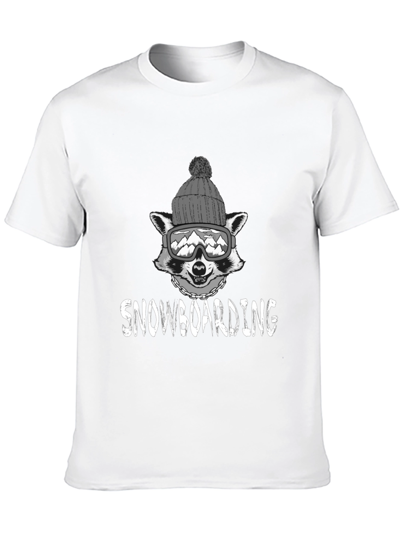 Snowboarding Raccoon Graphic Tee - Black Cotton