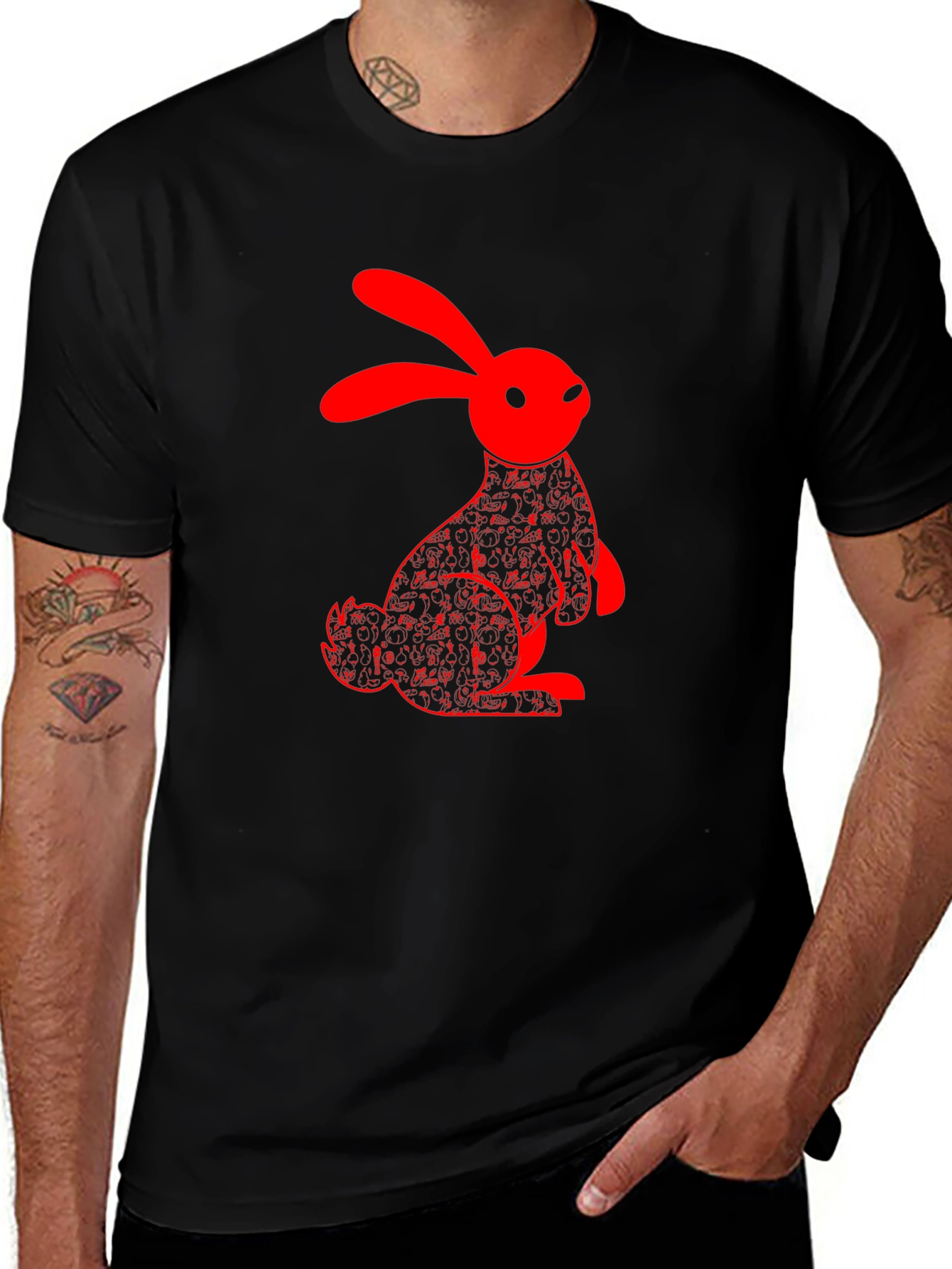 Red Rabbit Graphic Black T-Shirt