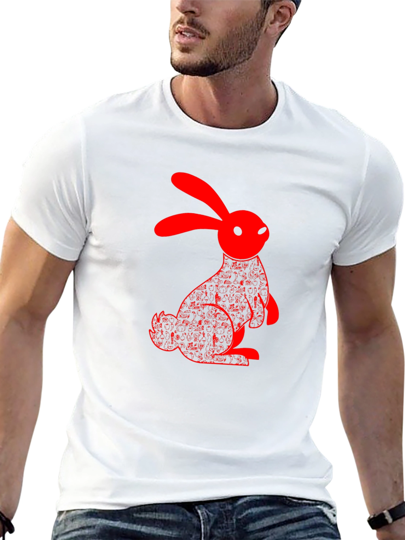 Red Rabbit Graphic Black T-Shirt