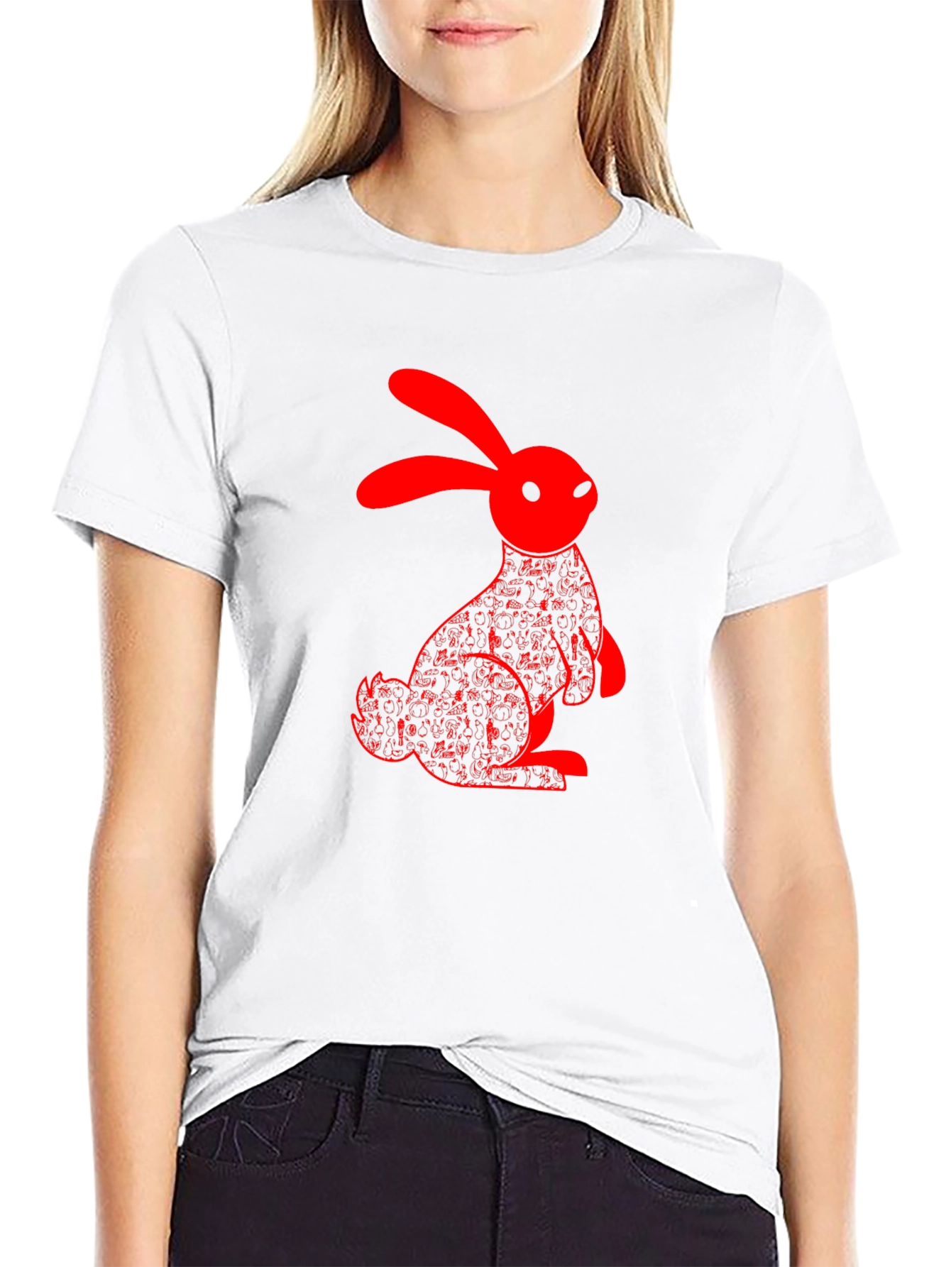 Red Rabbit Graphic Black T-Shirt