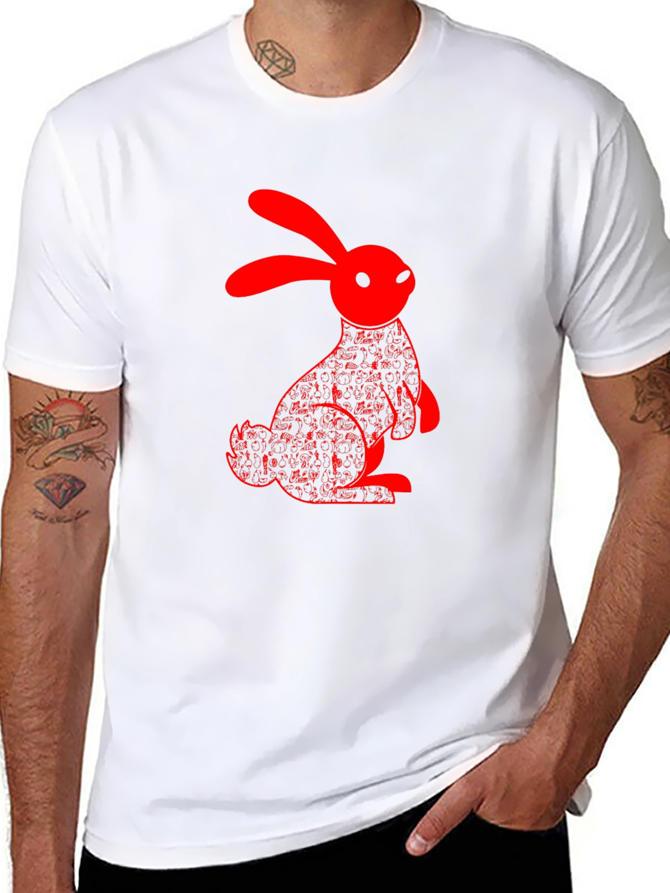Red Rabbit Graphic Black T-Shirt