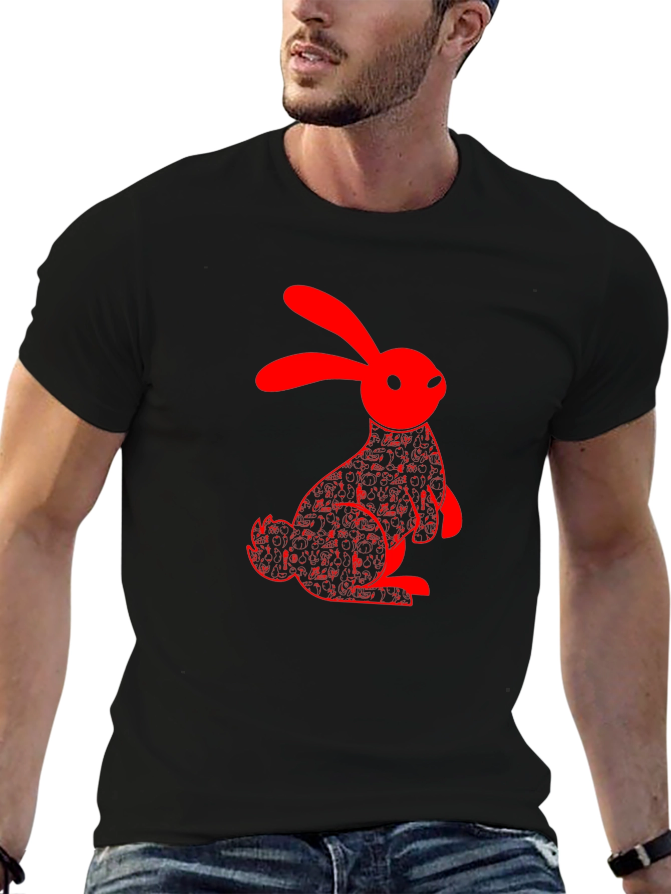 Red Rabbit Graphic Black T-Shirt