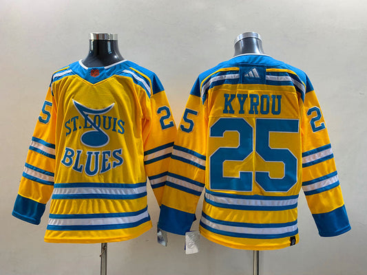 Men's St. Louis Blues Jordan Kyrou #25 Yellow Breakaway Player Jerseys