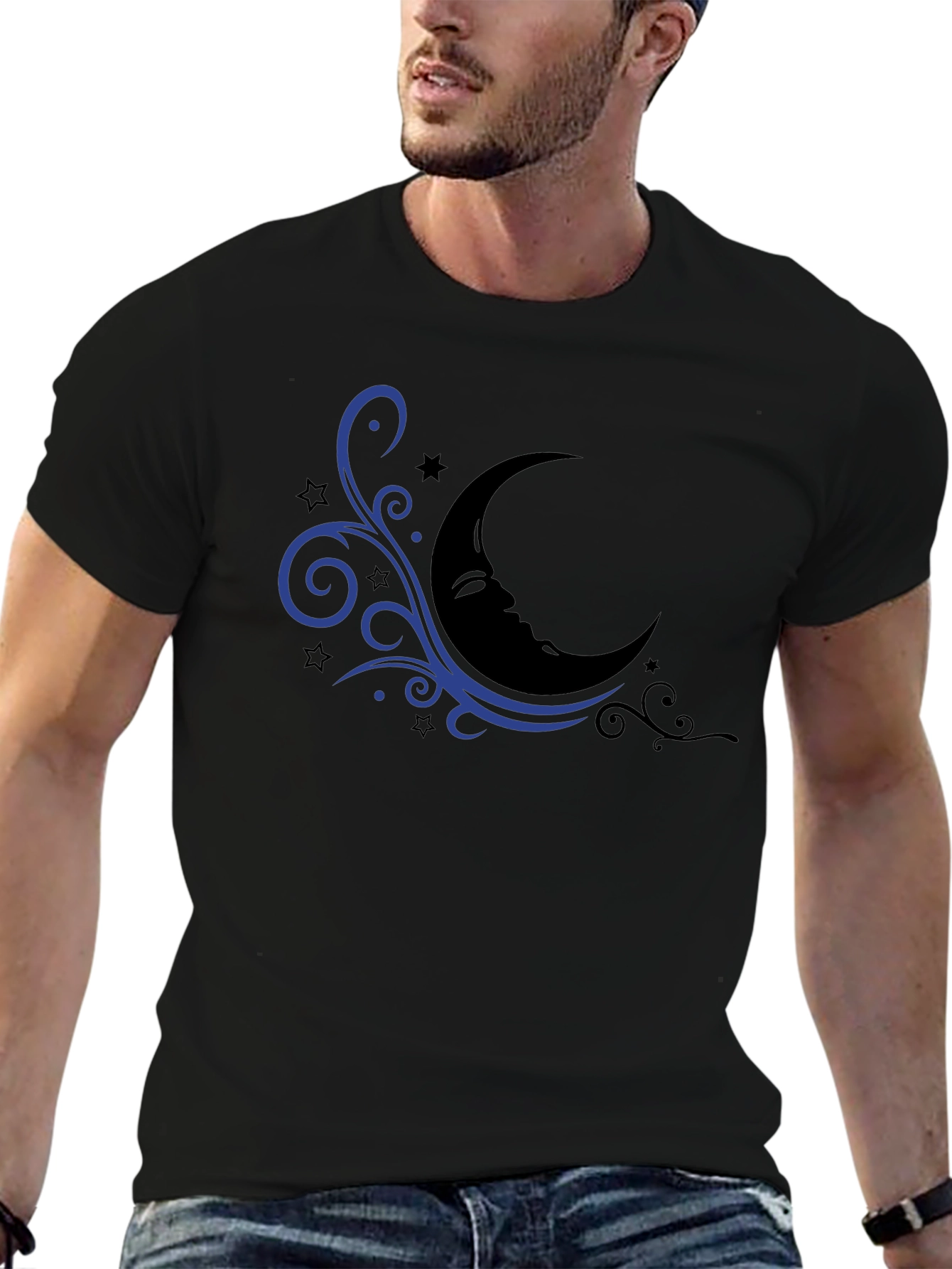 Moon & Stars Graphic Black T-Shirt