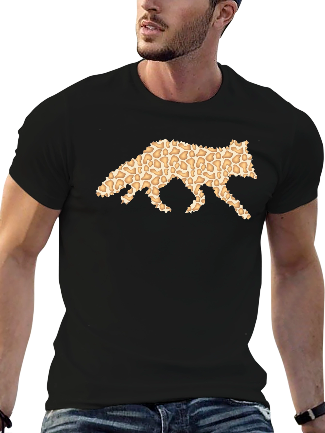 Cool Leopard Print Fox Graphic T-Shirt