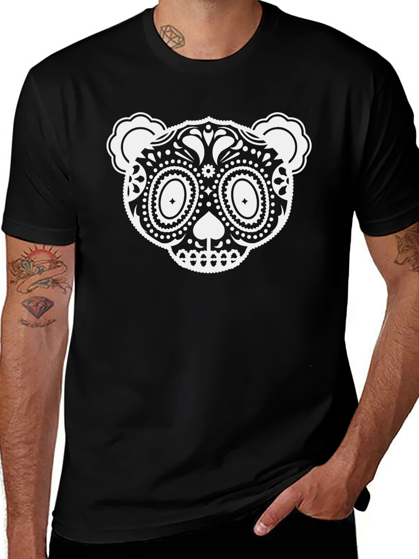 Sugar Skull Bear T-Shirt - Black Cotton Tee