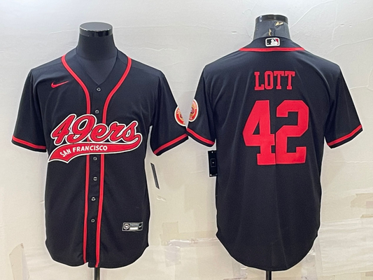 Men's San Francisco 49ers Ronnie Lott #42 Black Game Jerseys Joint Edition