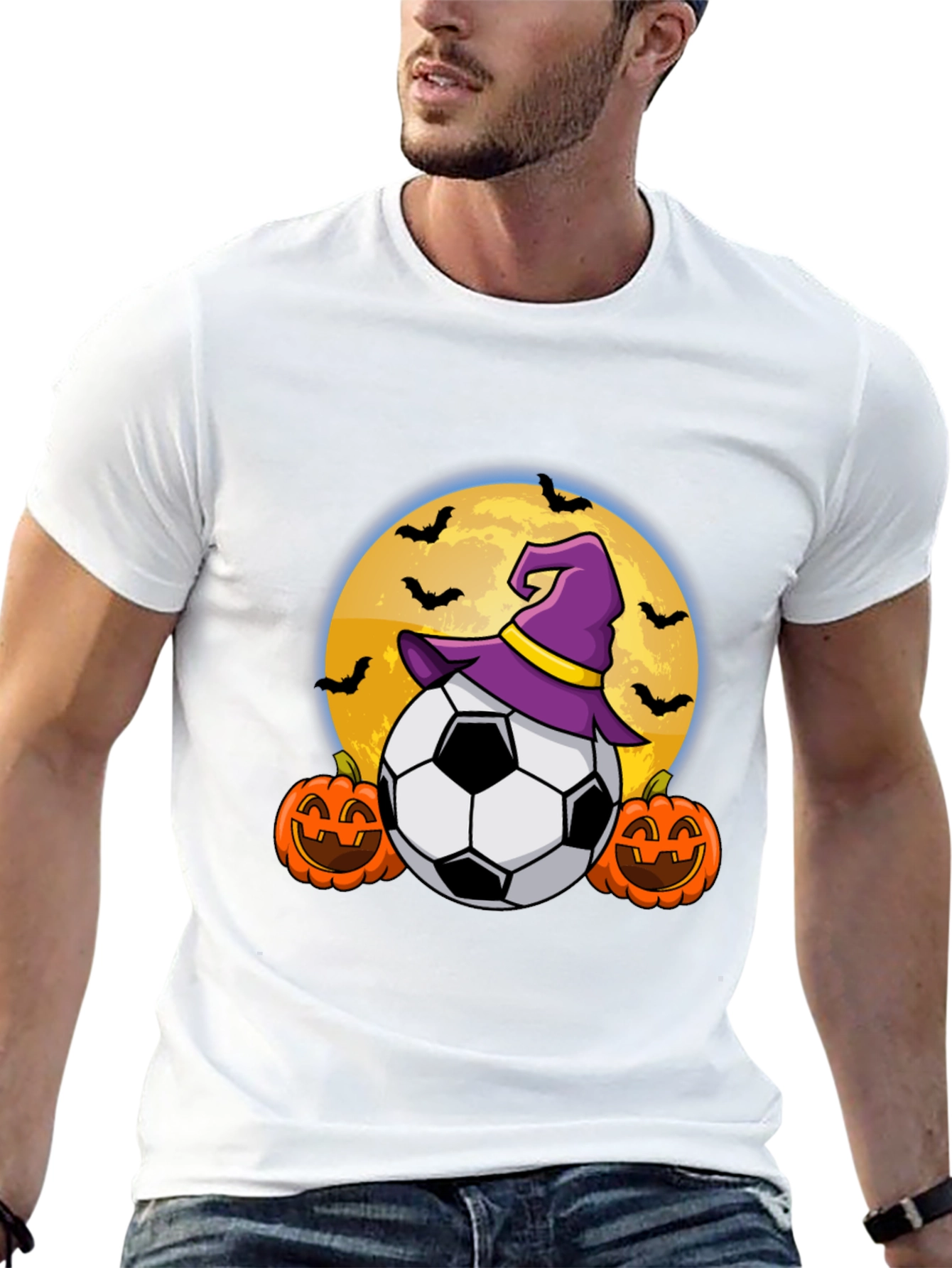 Halloween Soccer Witch Hat Bats T-Shirt