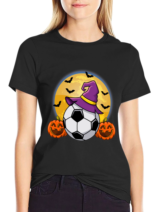Halloween Soccer Witch Hat Bats T-Shirt