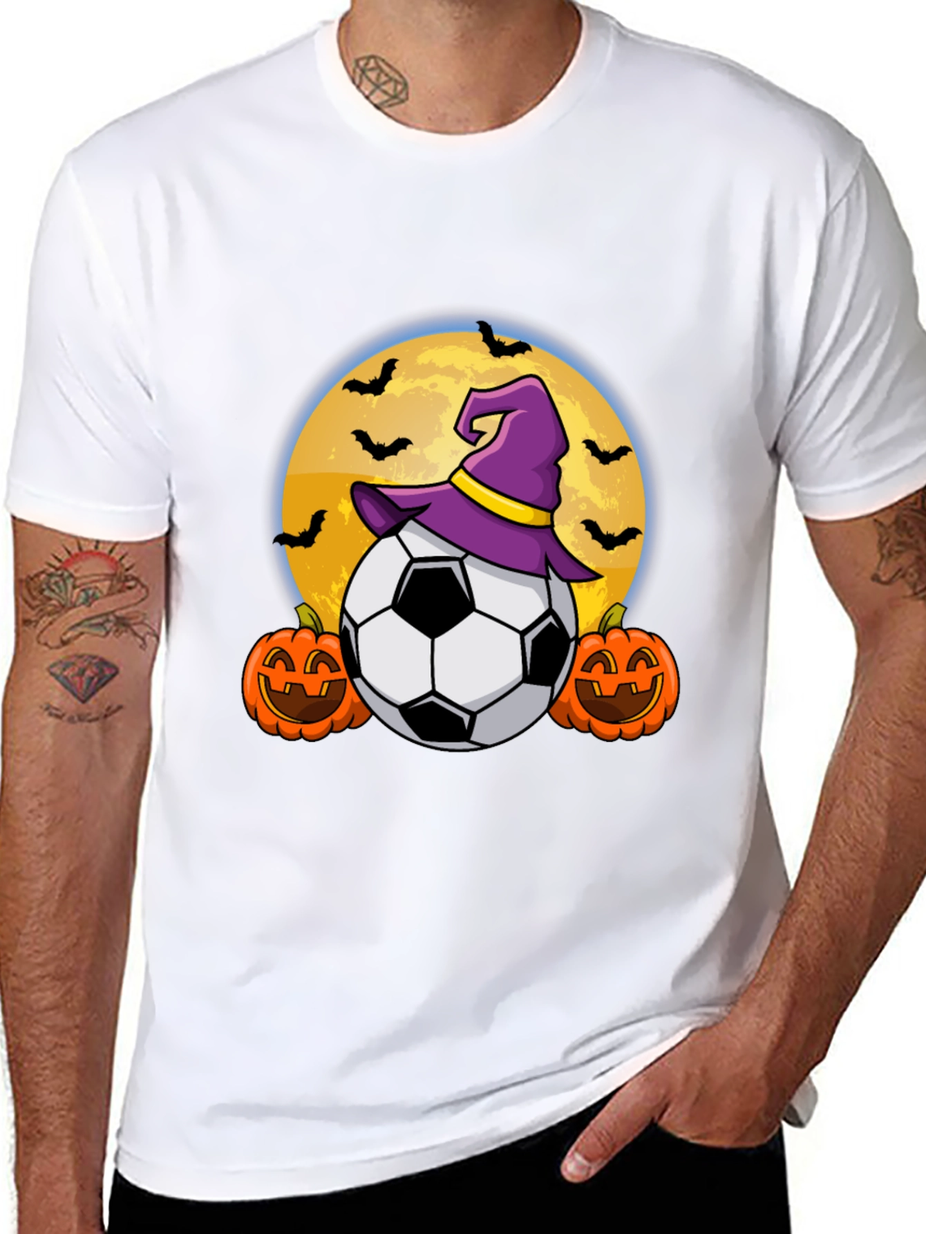 Halloween Soccer Witch Hat Bats T-Shirt