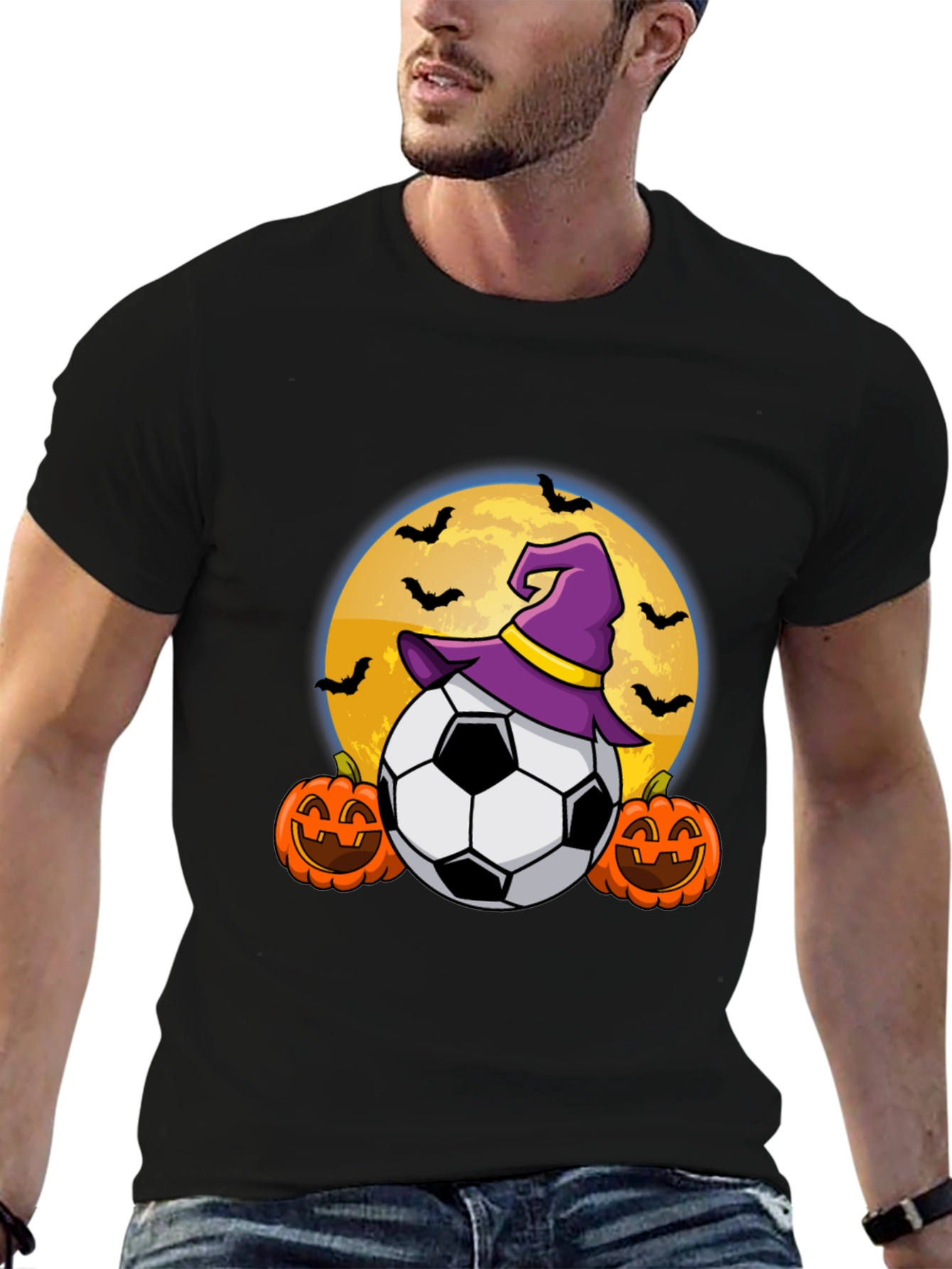 Halloween Soccer Witch Hat Bats T-Shirt