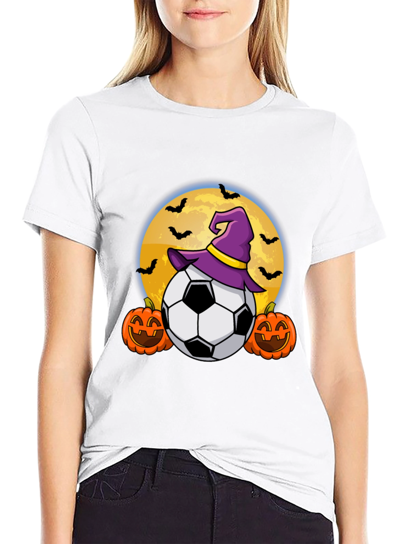 Halloween Soccer Witch Hat Bats T-Shirt