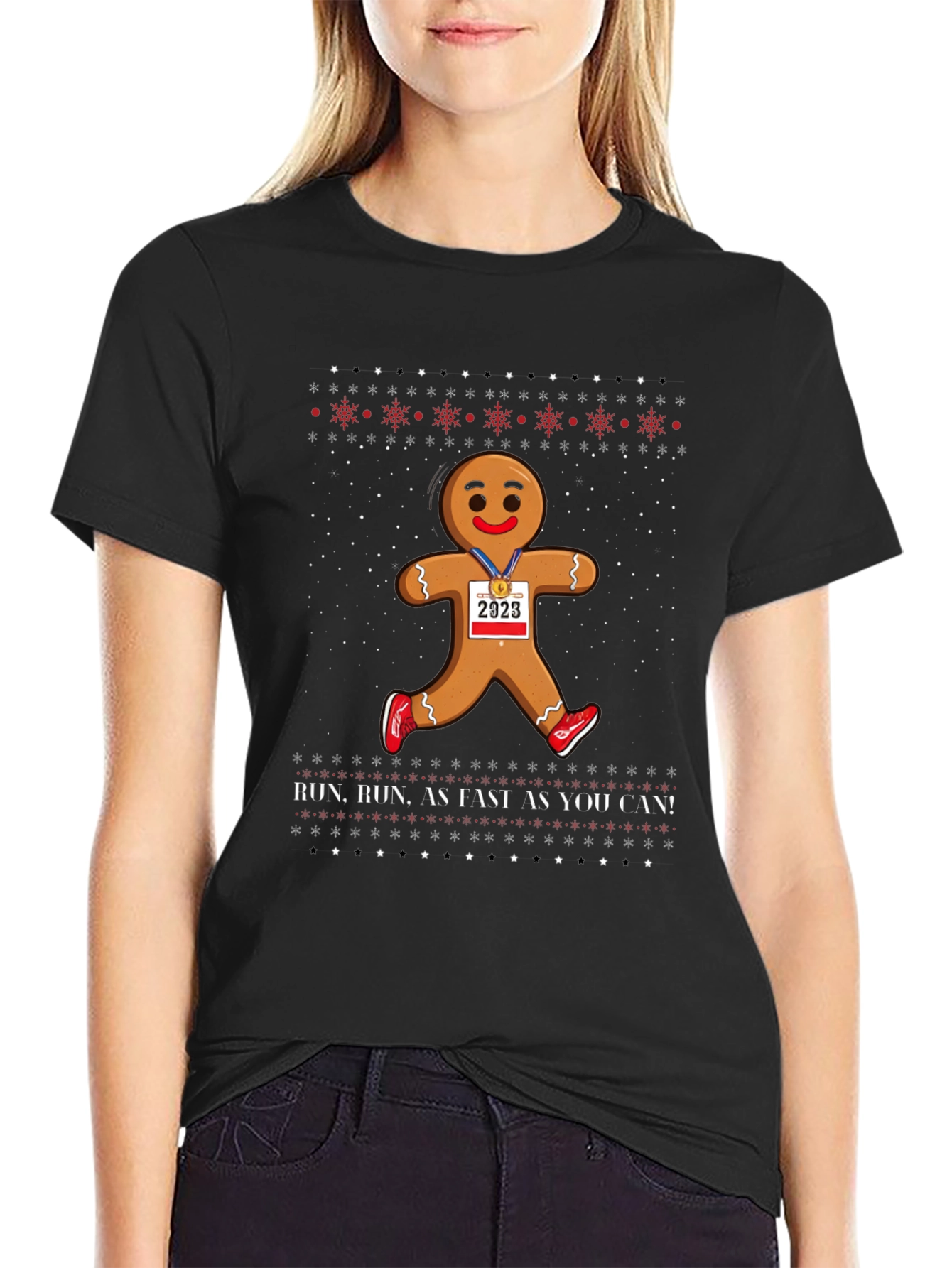 Gingerbread Man Run Christmas Tee