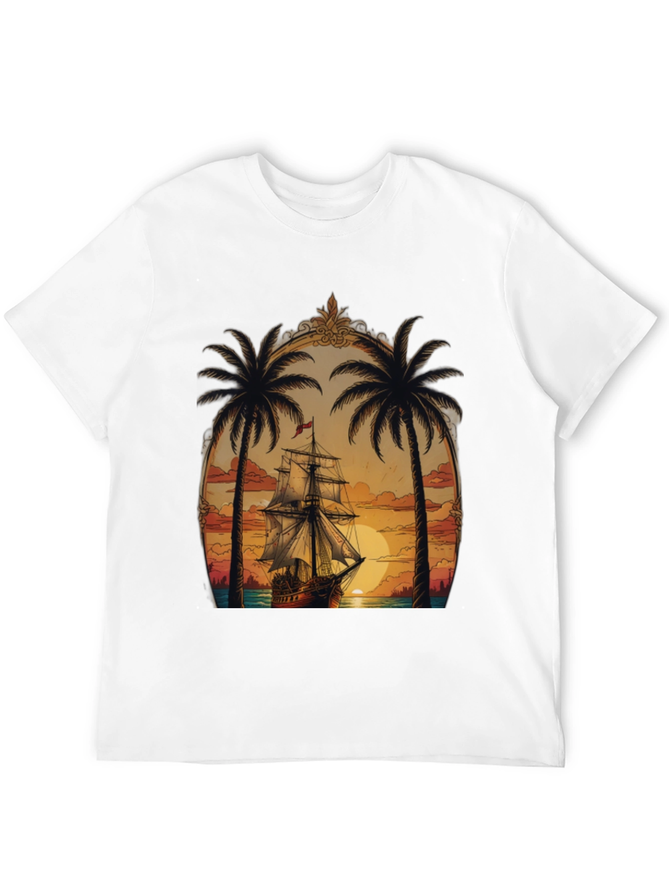 Tropical Sunset Ship Graphic Tee