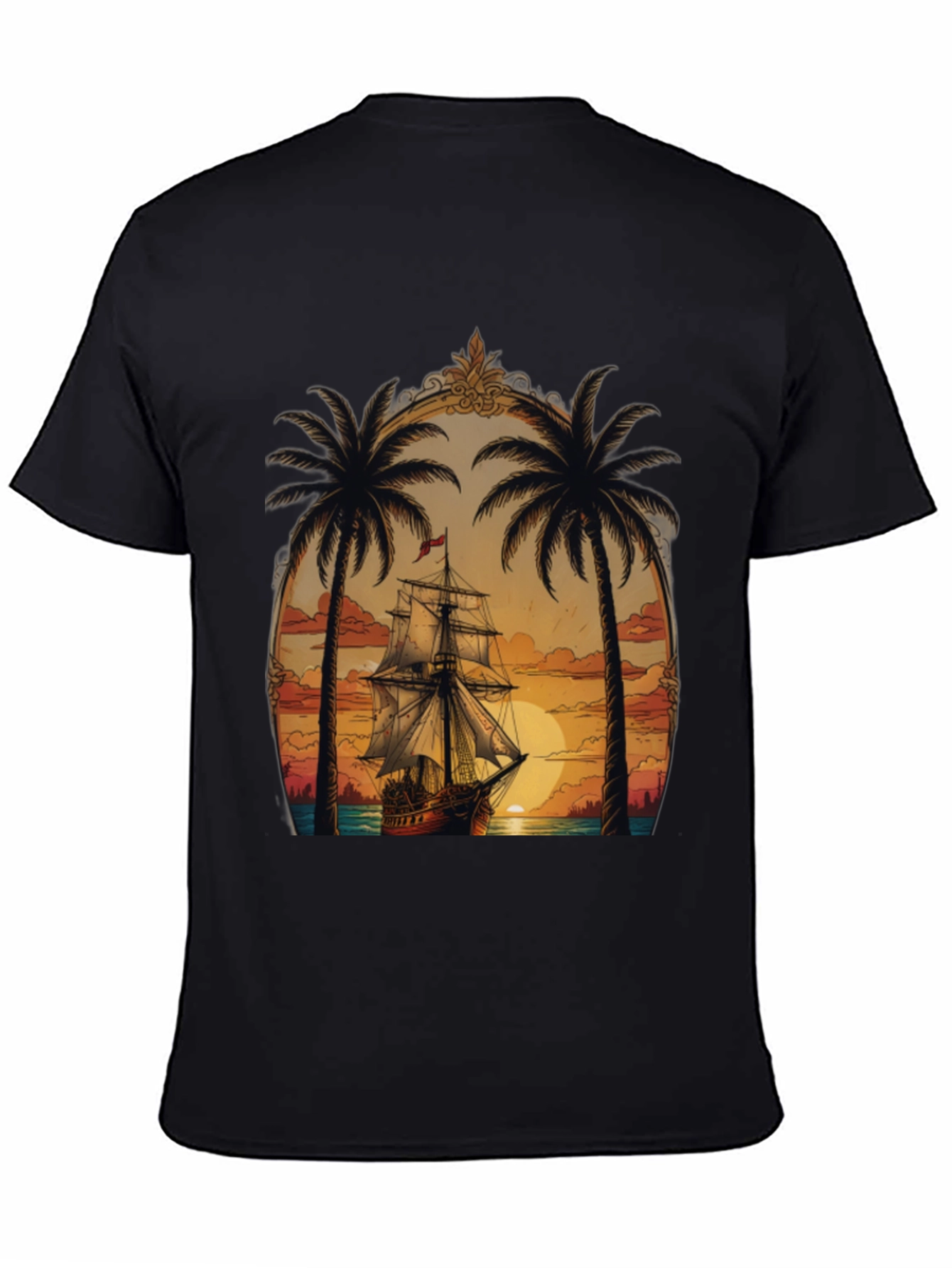 Tropical Sunset Ship Graphic Tee