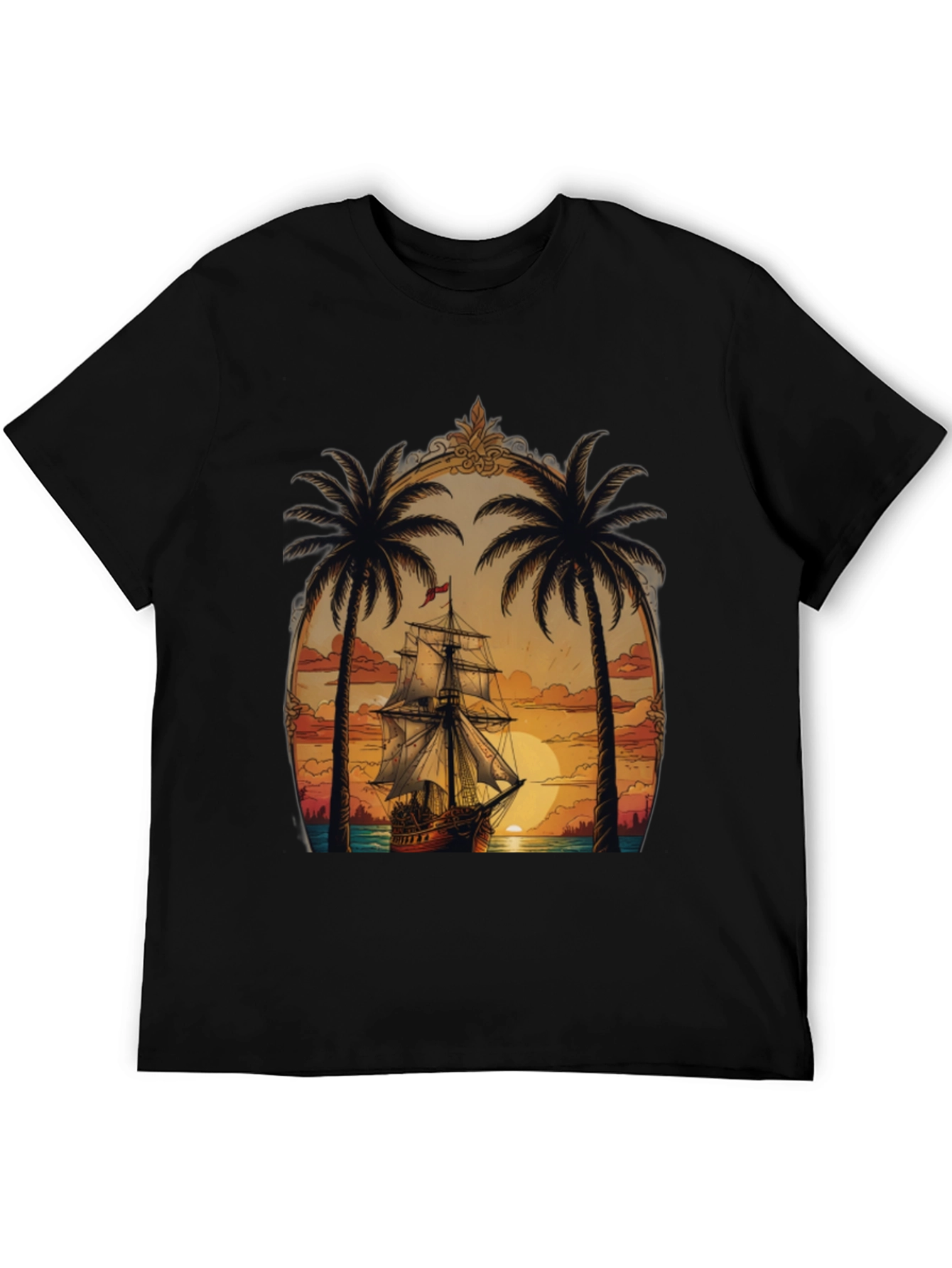 Tropical Sunset Ship Graphic Tee